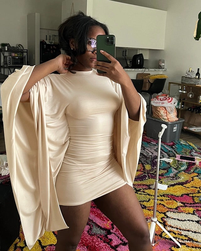 Happiness Ruched Batwing Sleeve Mini Dress