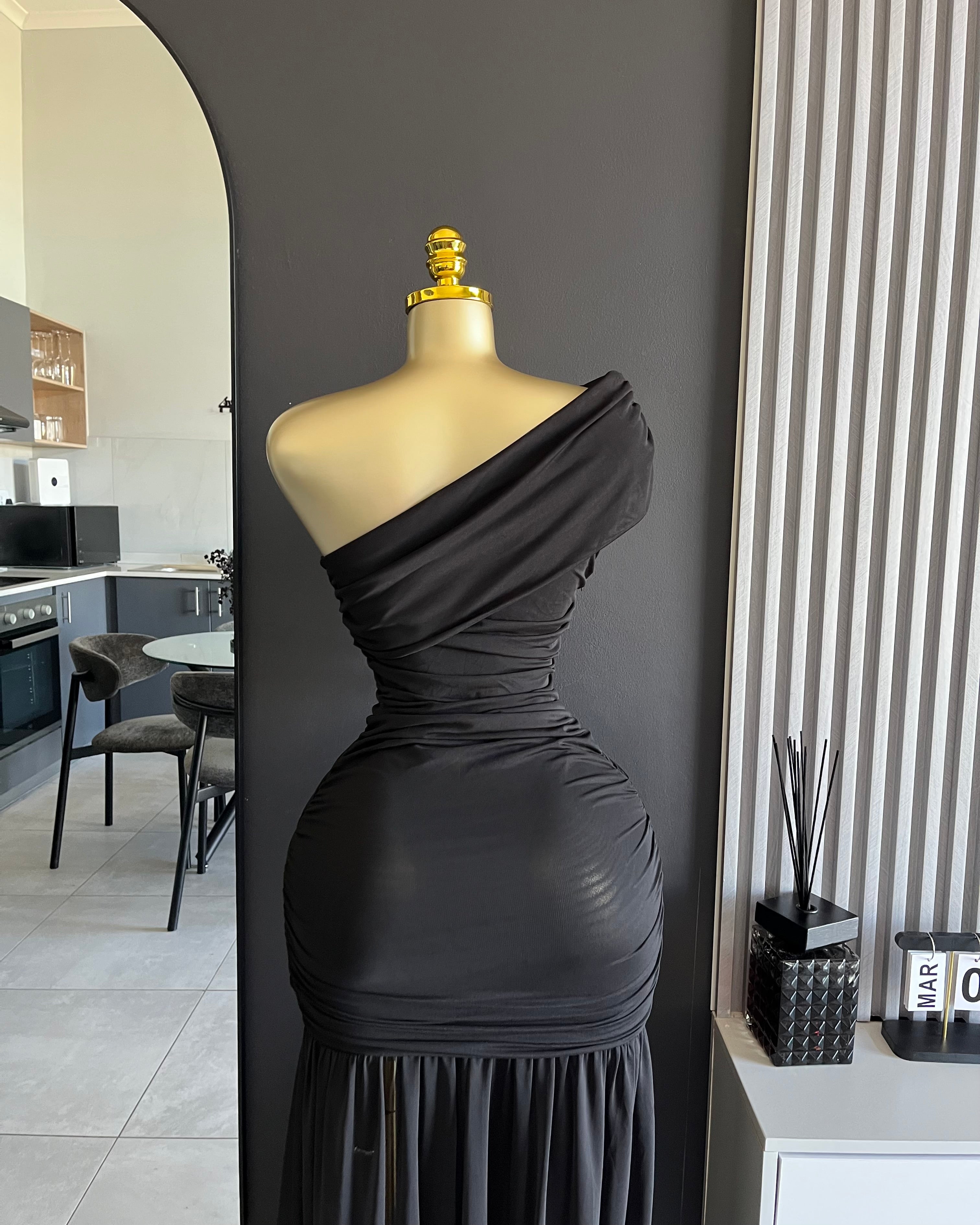 Kendall One-Shoulder Ruched Maxi Dress Black