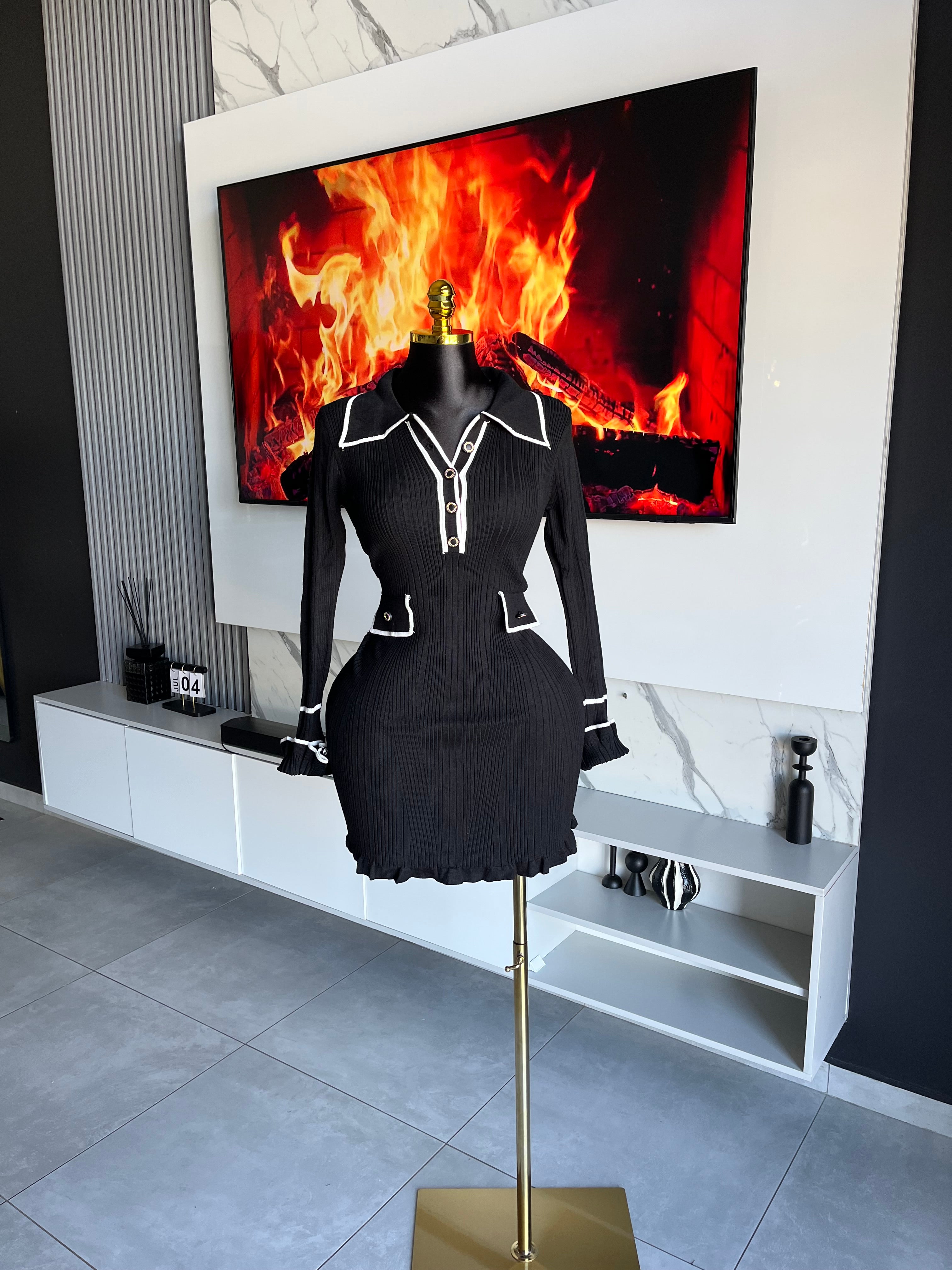 Vega Ribbed Knit Long Sleeve Mini Dress