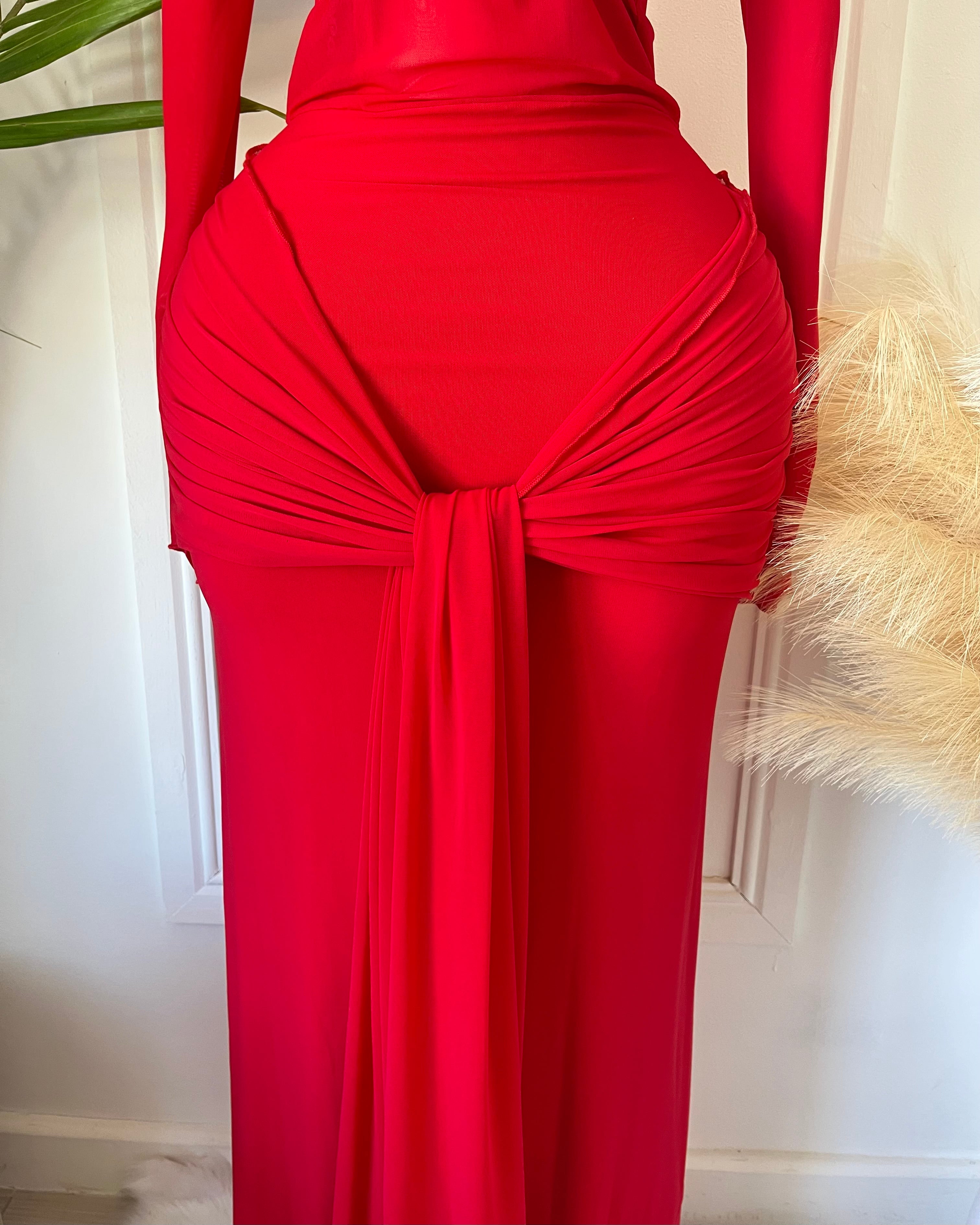 Qamila Ruched Maxi Dress (Stretch Mesh)