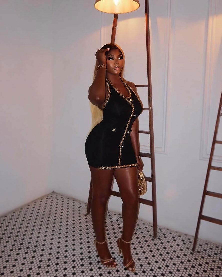 Kathe Gold-Trim Mini Dress