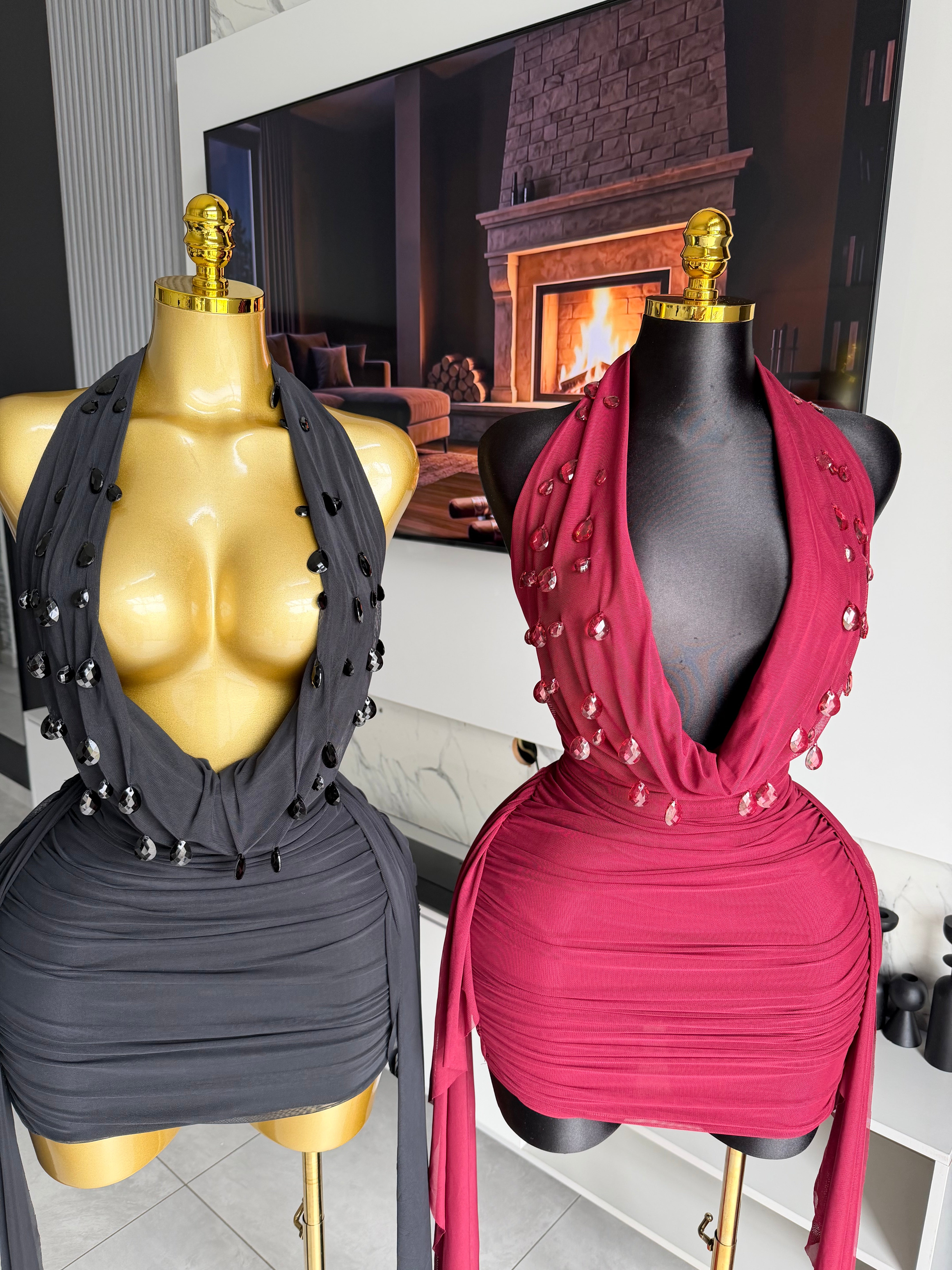 Sienna Embellished Drape Mini Dress
