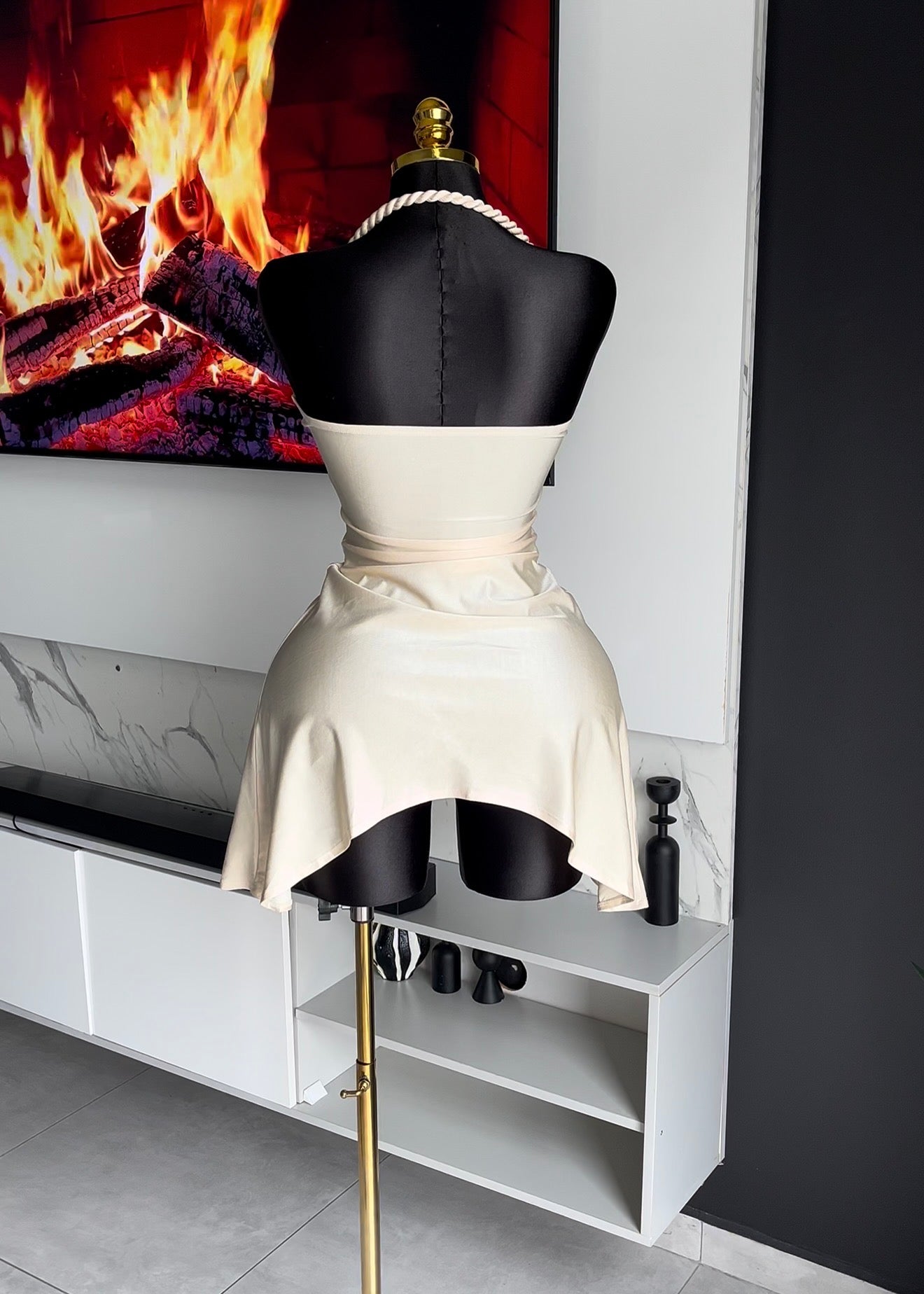 Jolie Shell-Detail Halter Mini Dress
