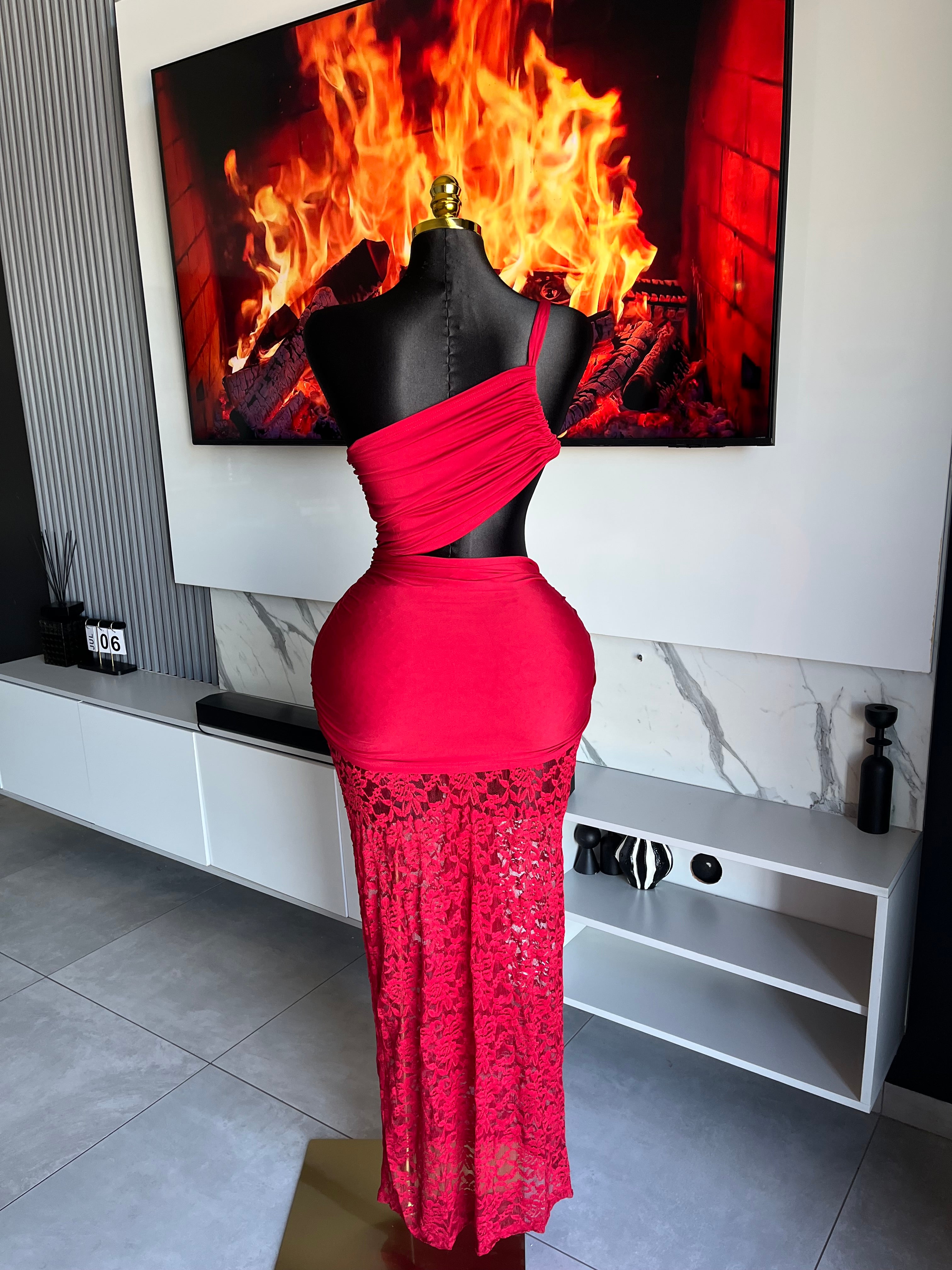 Emmerie Draped Lace Cut-Out Maxi Gown