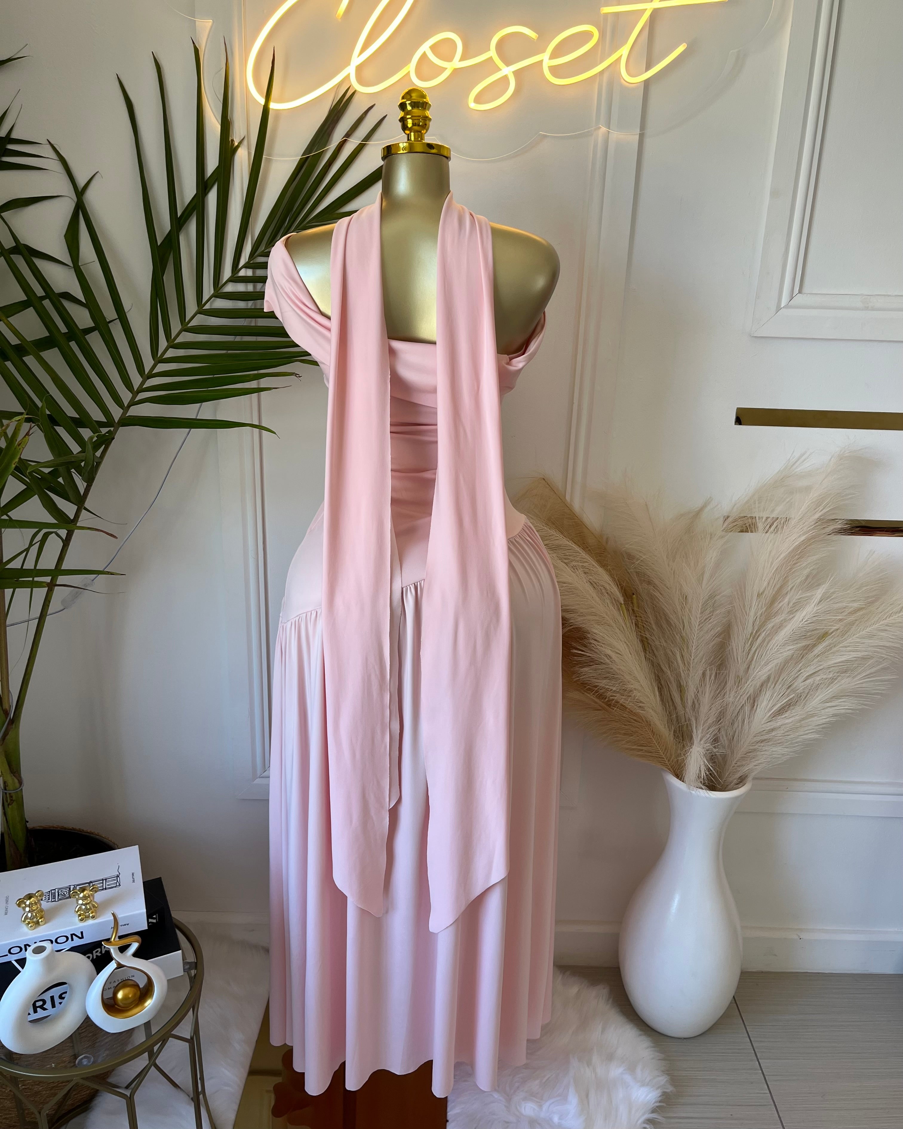 Amara Blush Off-Shoulder Maxi Dress
