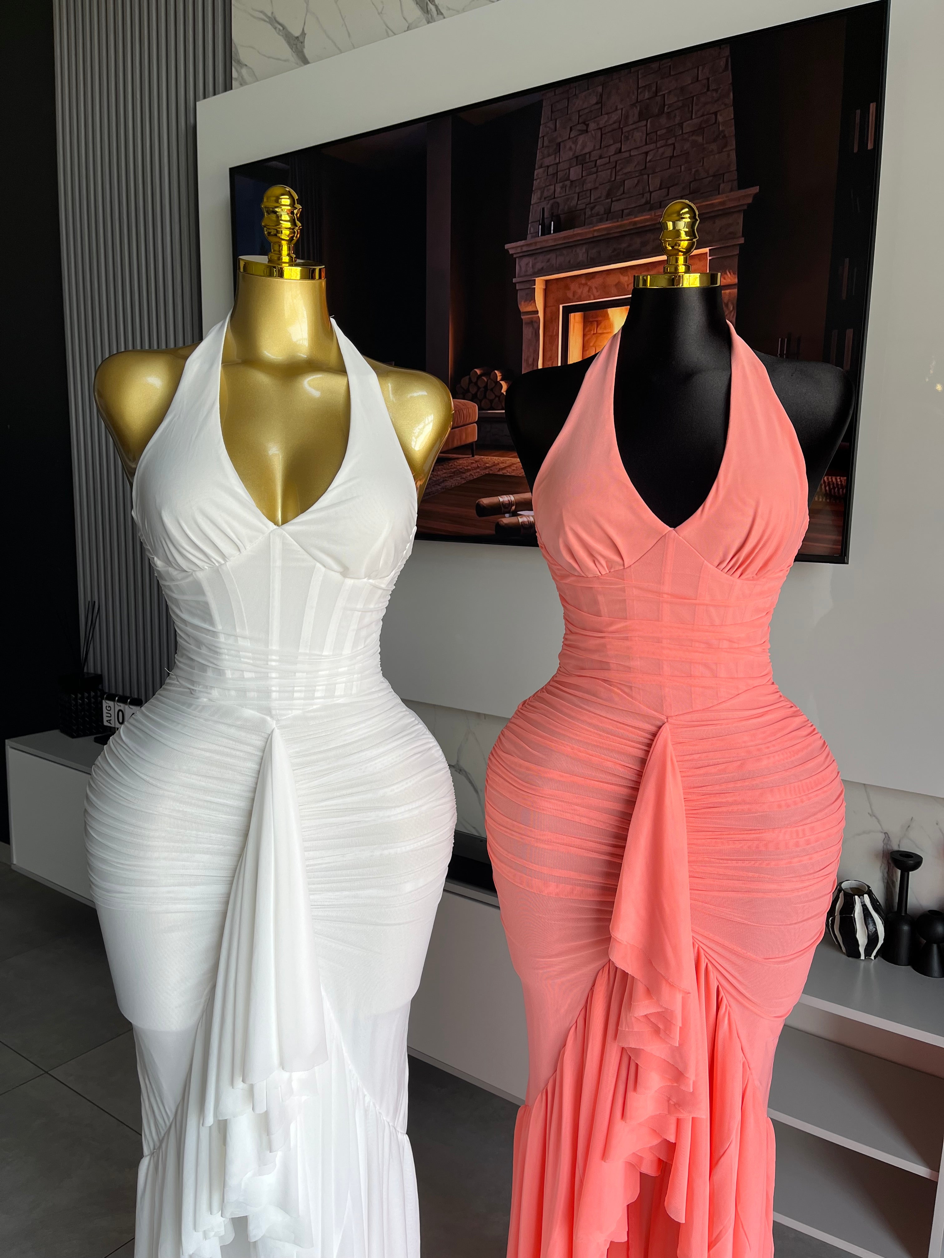 Carmine Ruched Halter Maxi Dress