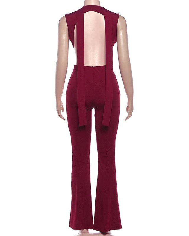 Mello Burgundy Cut-Out Jumpsuit