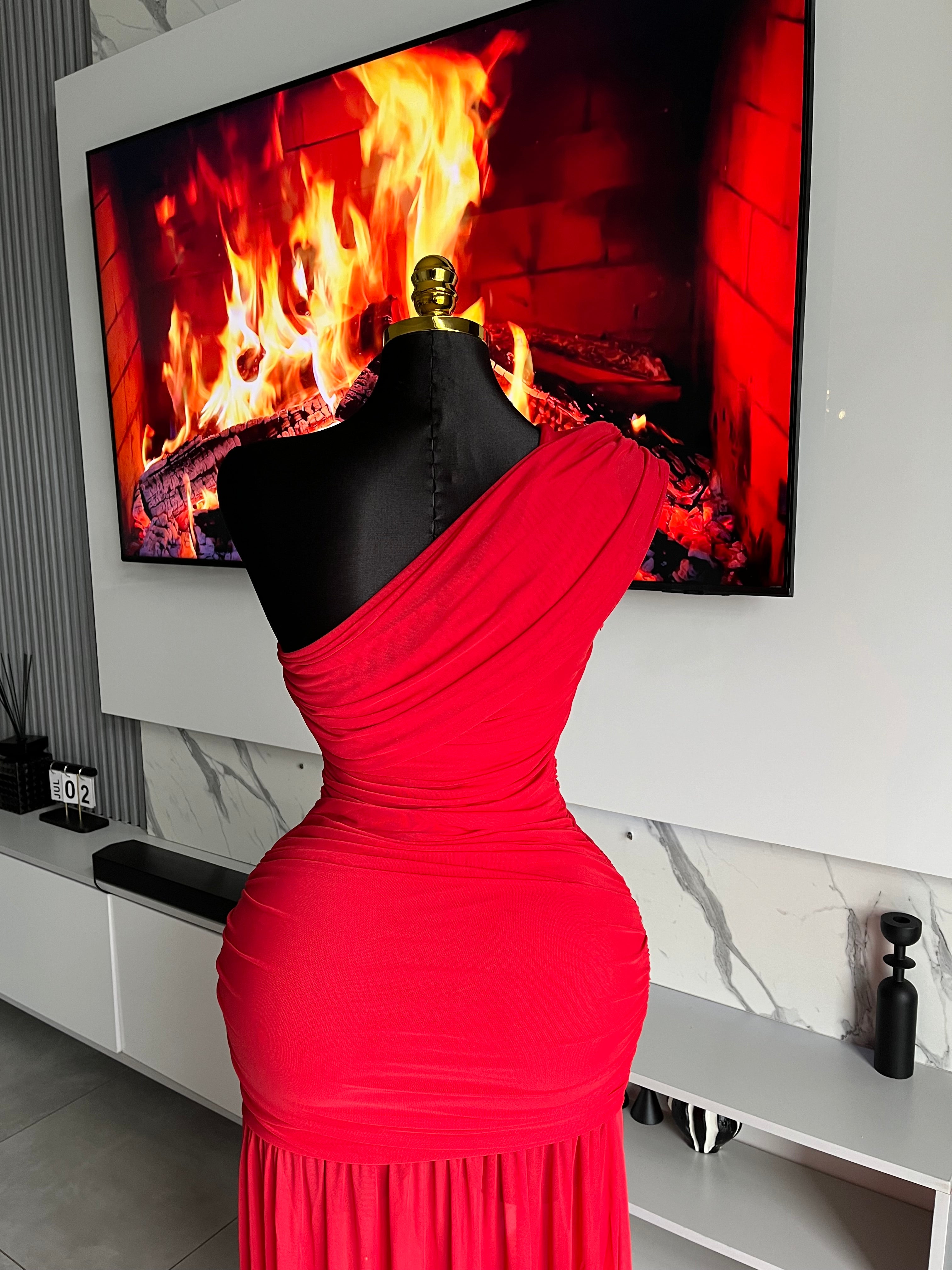 Kendall One-Shoulder Ruched Maxi Dress Red