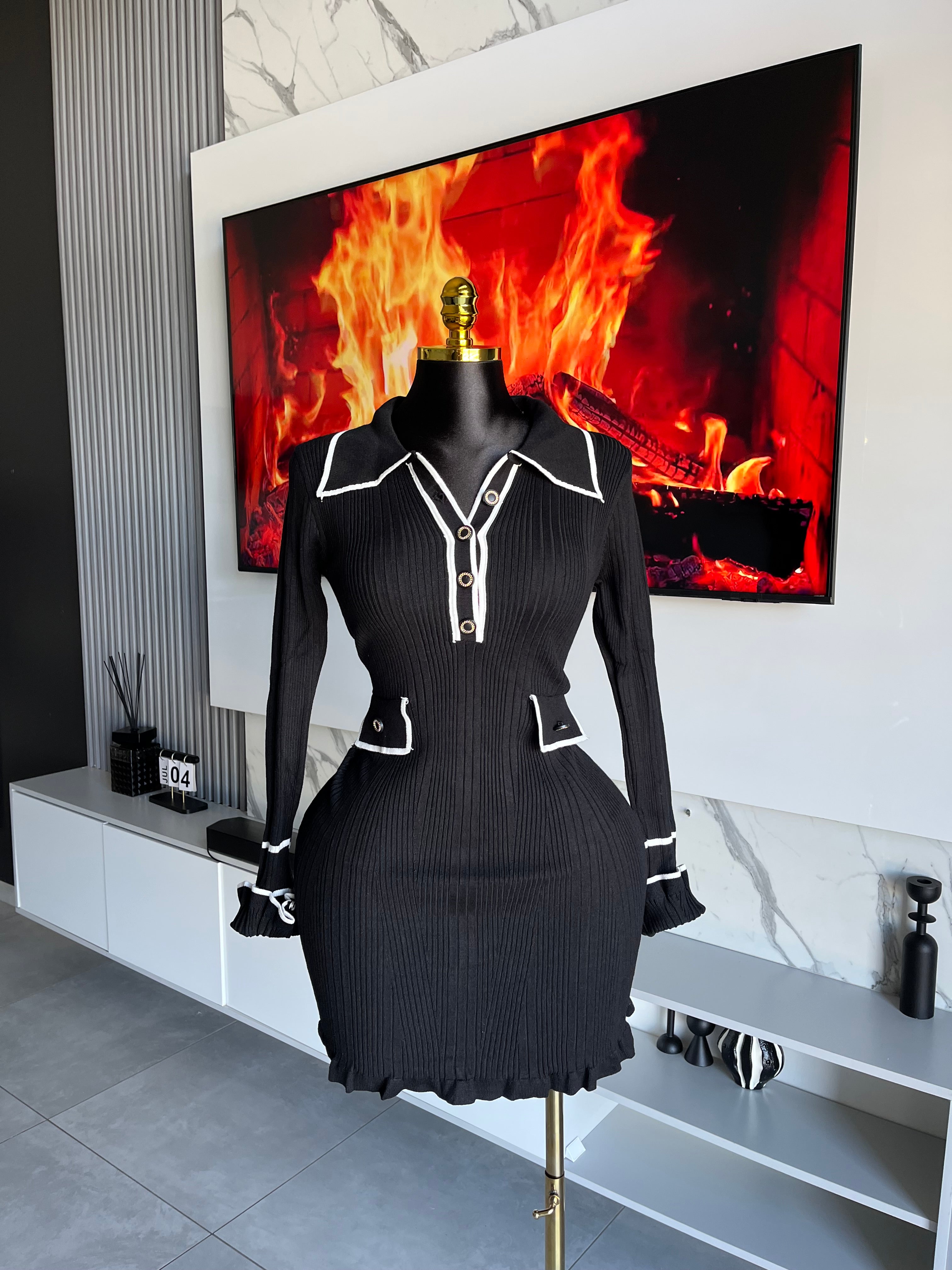 Vega Ribbed Knit Long Sleeve Mini Dress