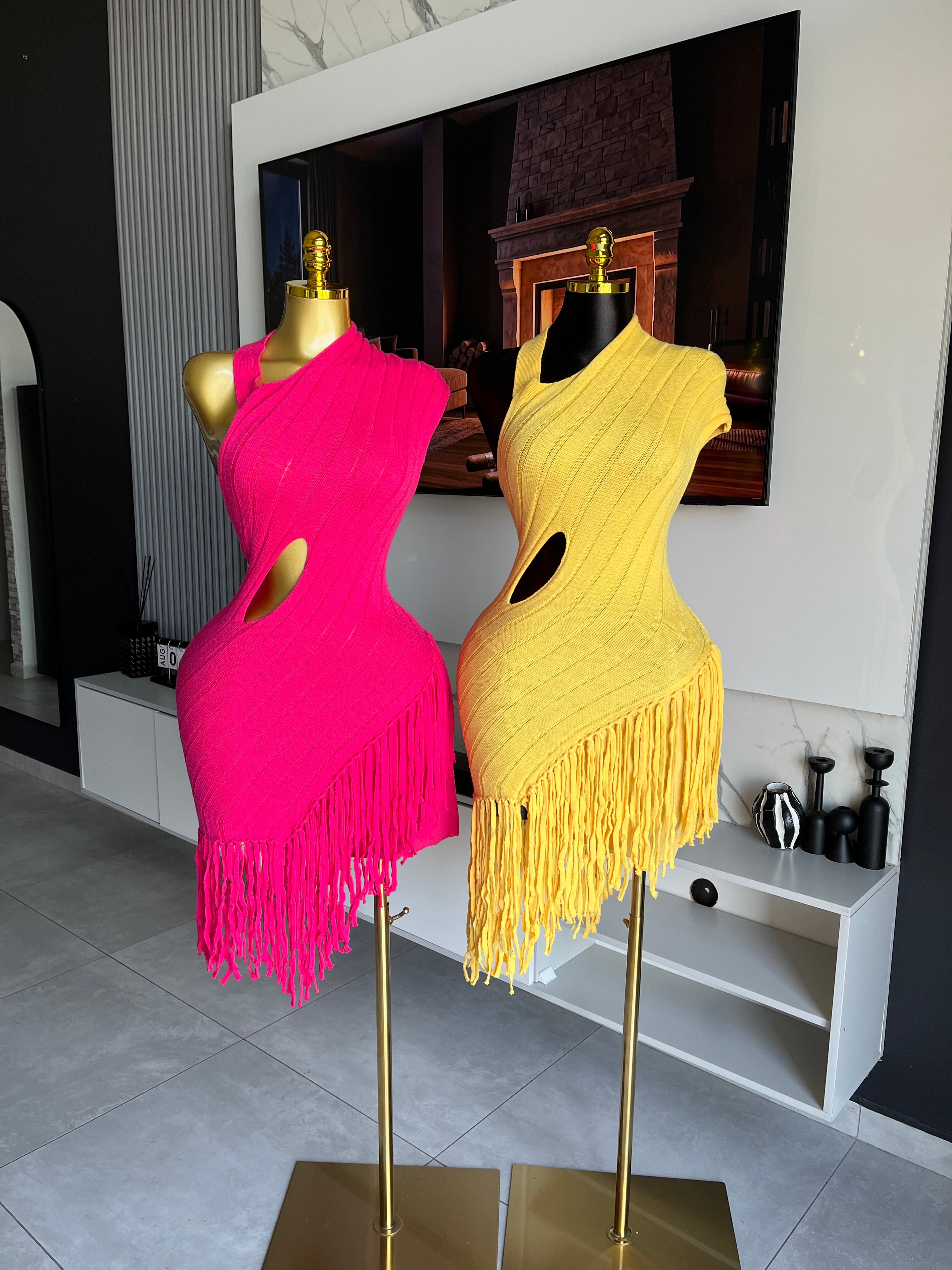 Lea Fringe Cut-Out Knit Mini Dress