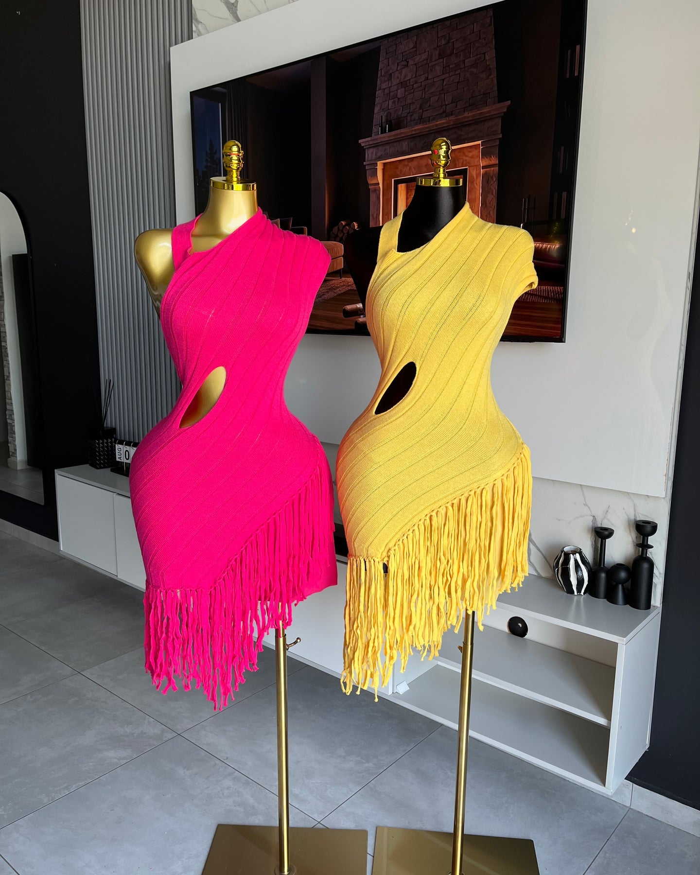 Lea Fringe Cut-Out Knit Mini Dress