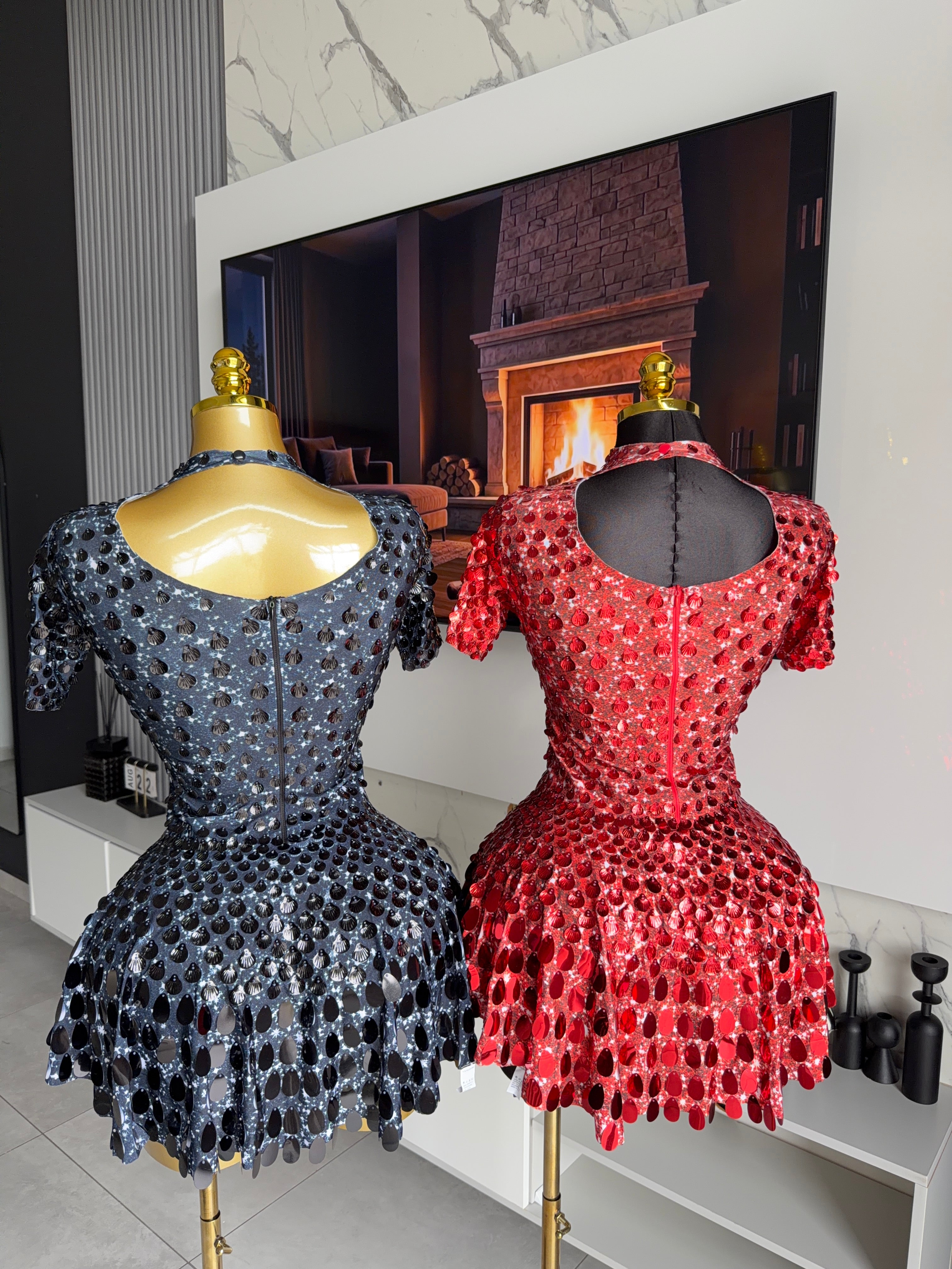 Godiva Mirror Embellished Mini Dress Red