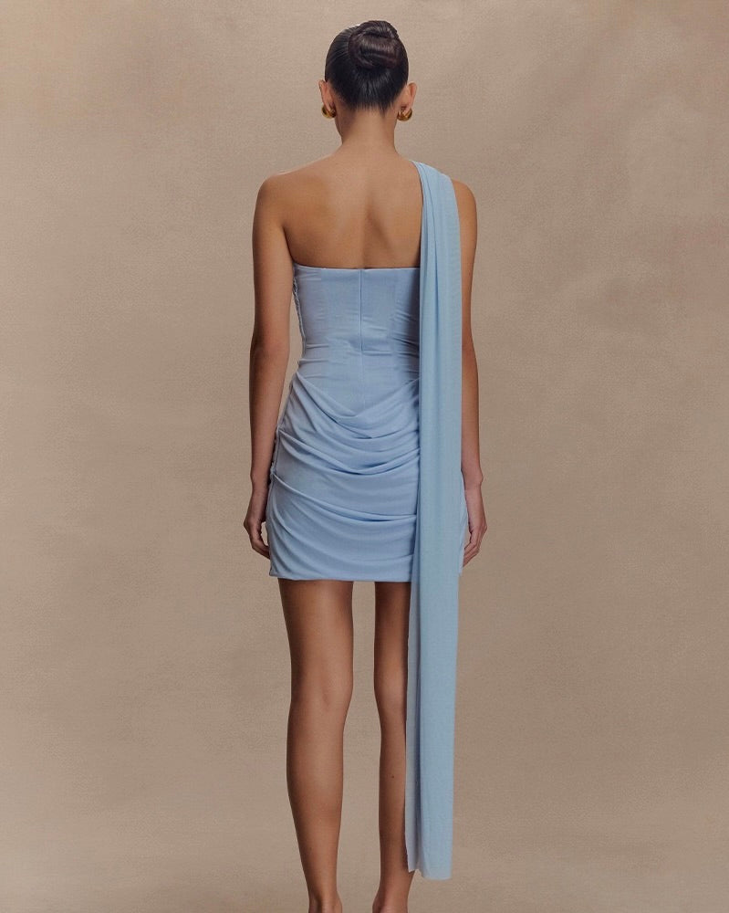 Sky Draped One-Shoulder Dress