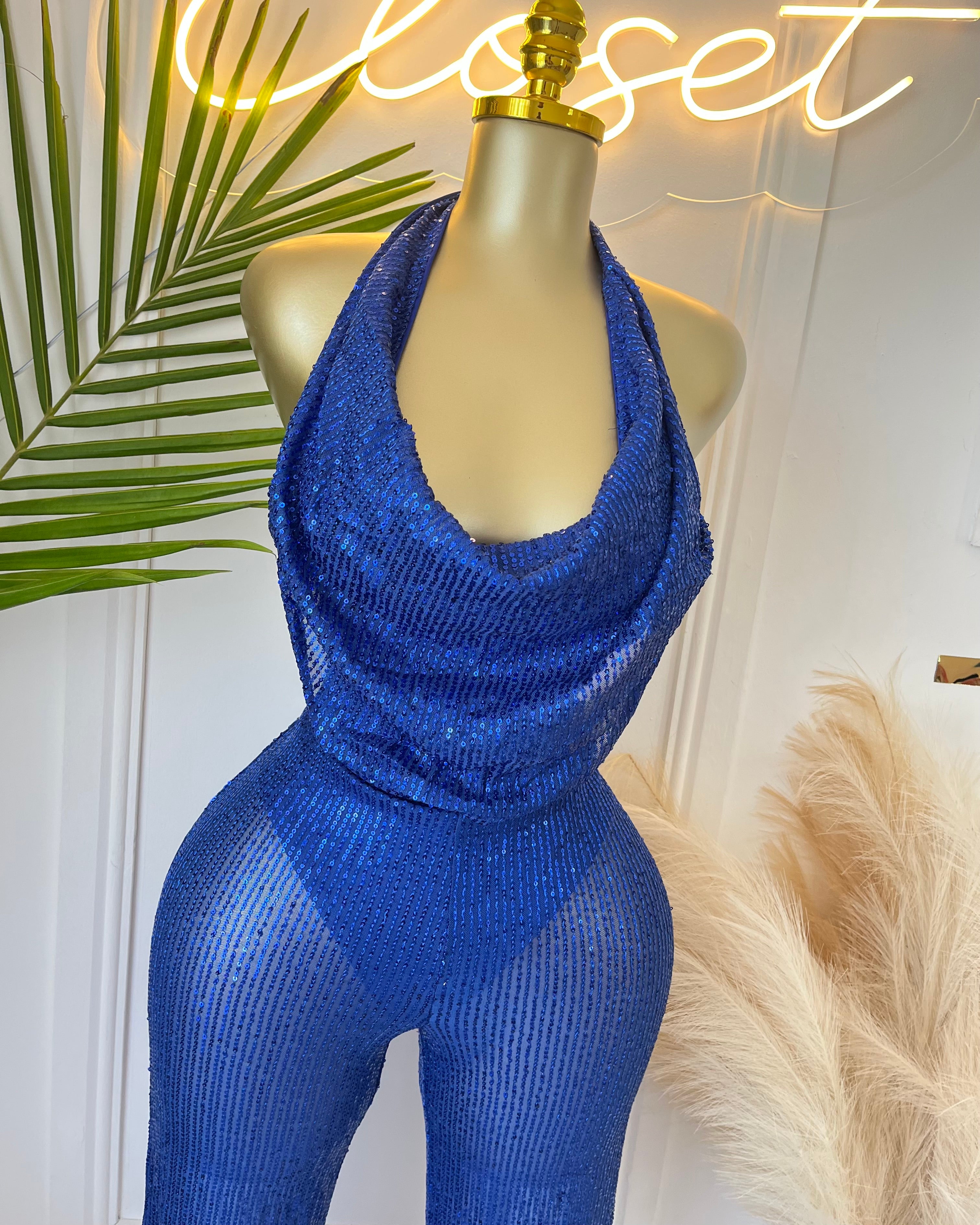Keri Sequin Halter Jumpsuit