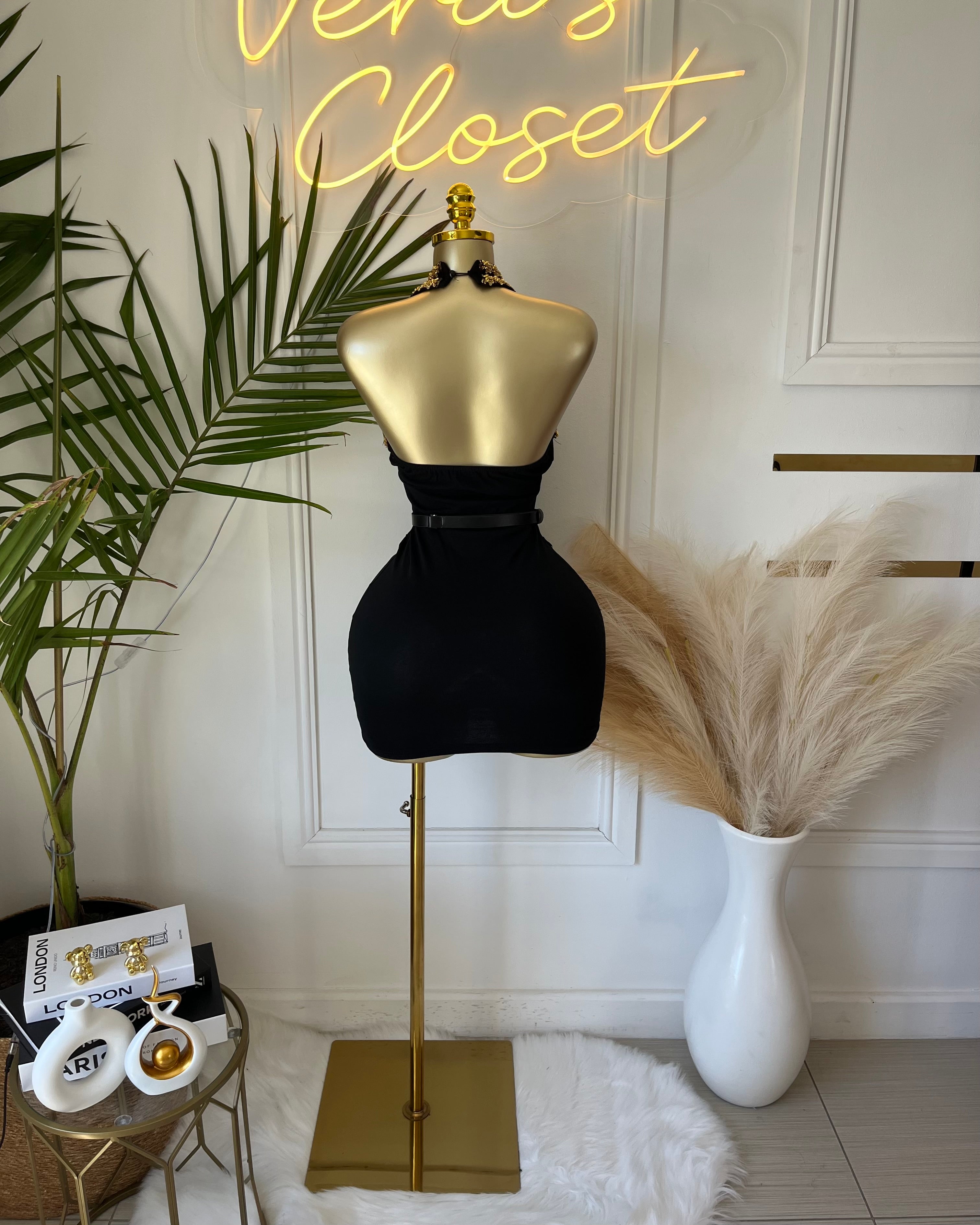 Kathe Gold-Trim Mini Dress