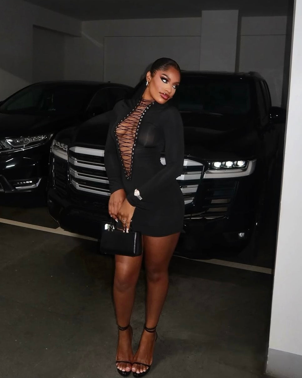 Erina Lace-Up Plunge Mini Dress