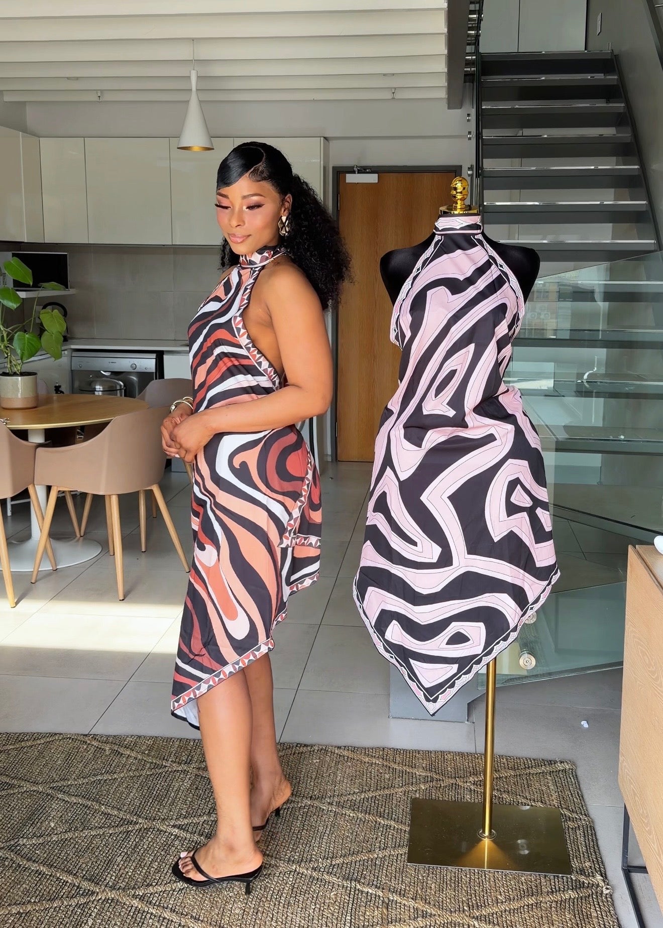 Naomi Abstract Print Halter Dress