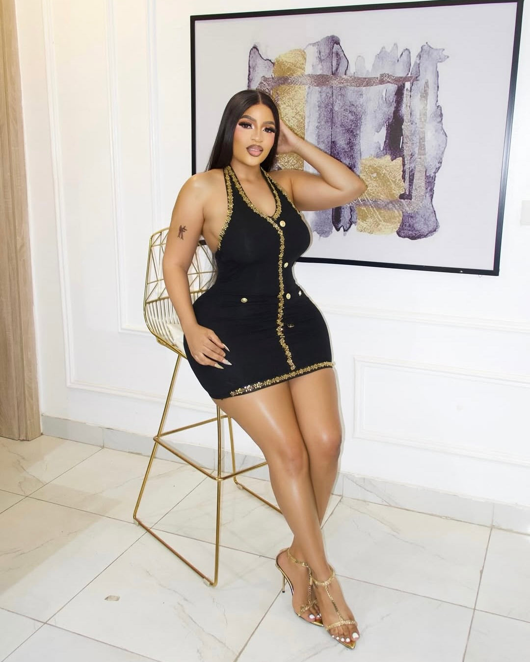 Kathe Gold-Trim Mini Dress