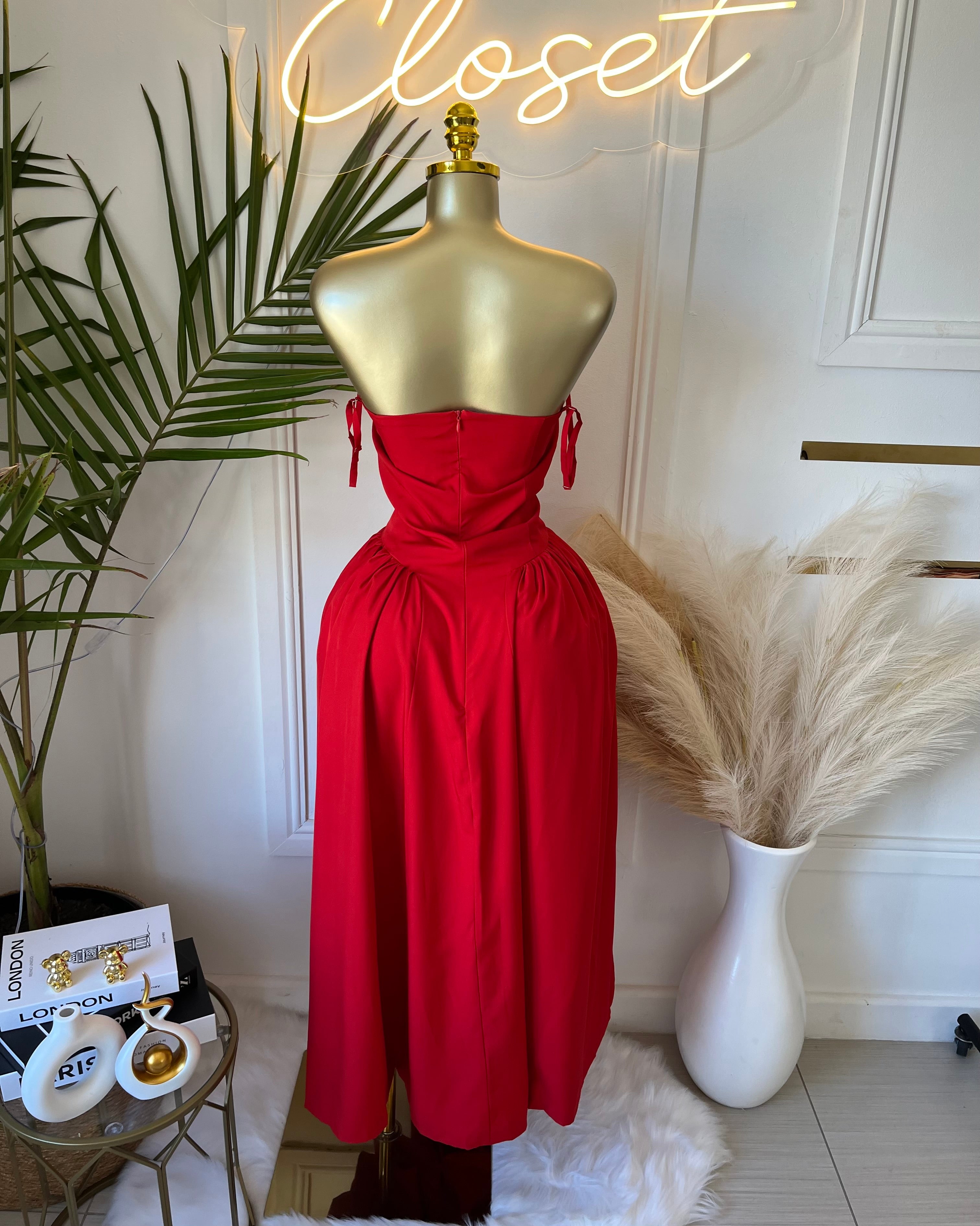 Esta Elegant Red Midi Dress