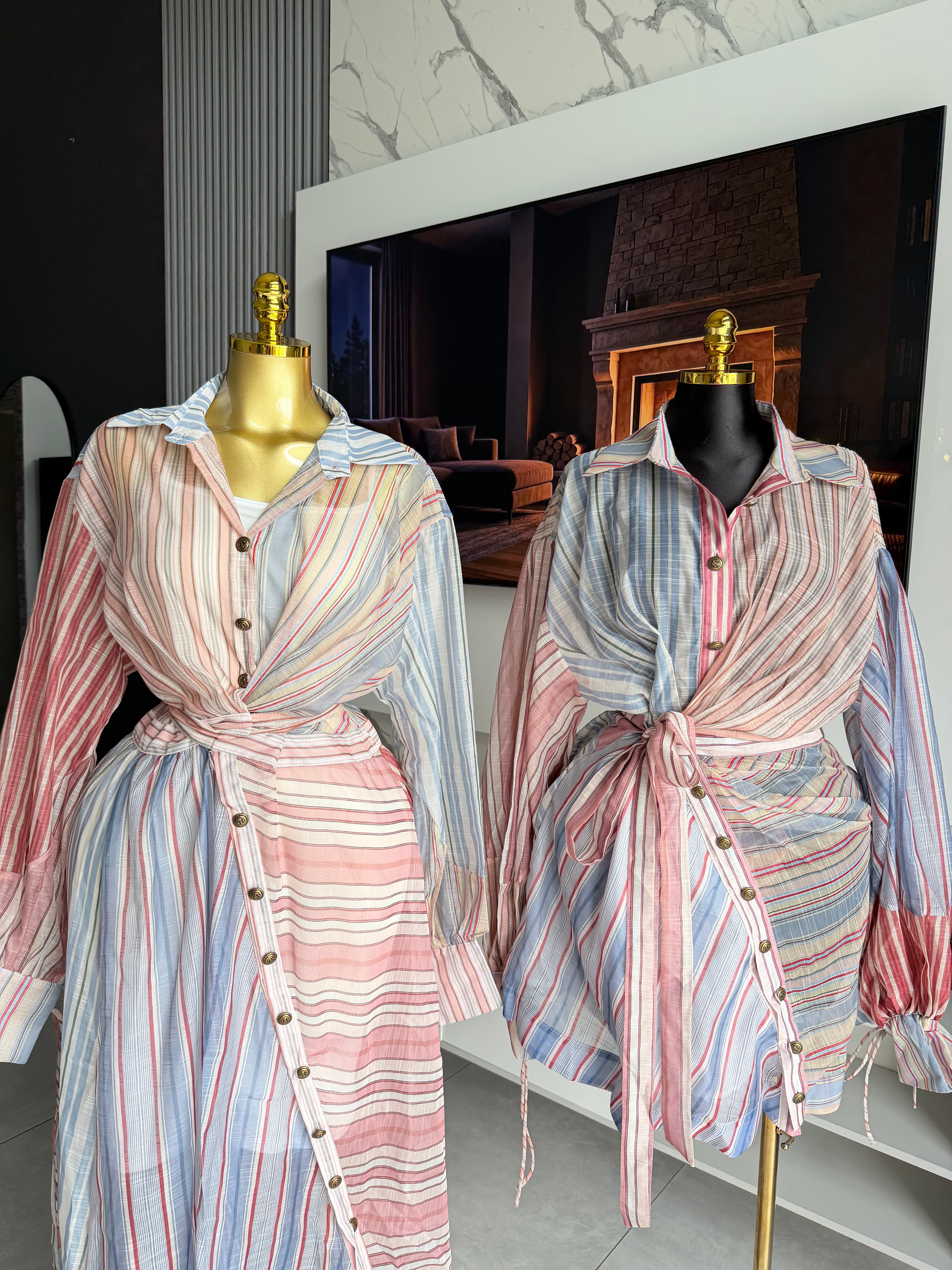 Amara Patchwork Stripe Shirt Dress