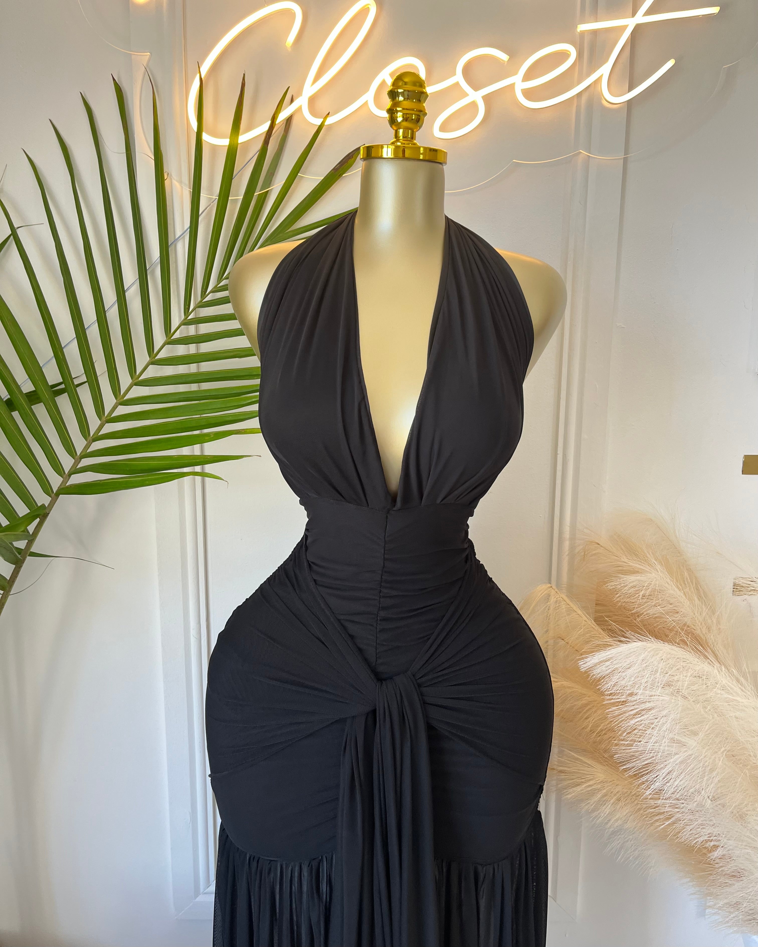 Noirelle Mesh Halter Maxi Dress