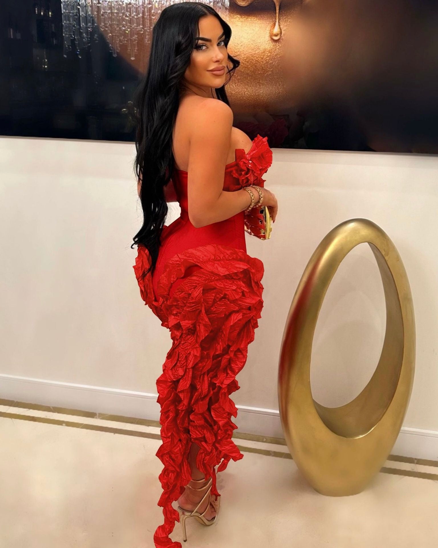 Nellie Ruffle Strapless Statement Dress