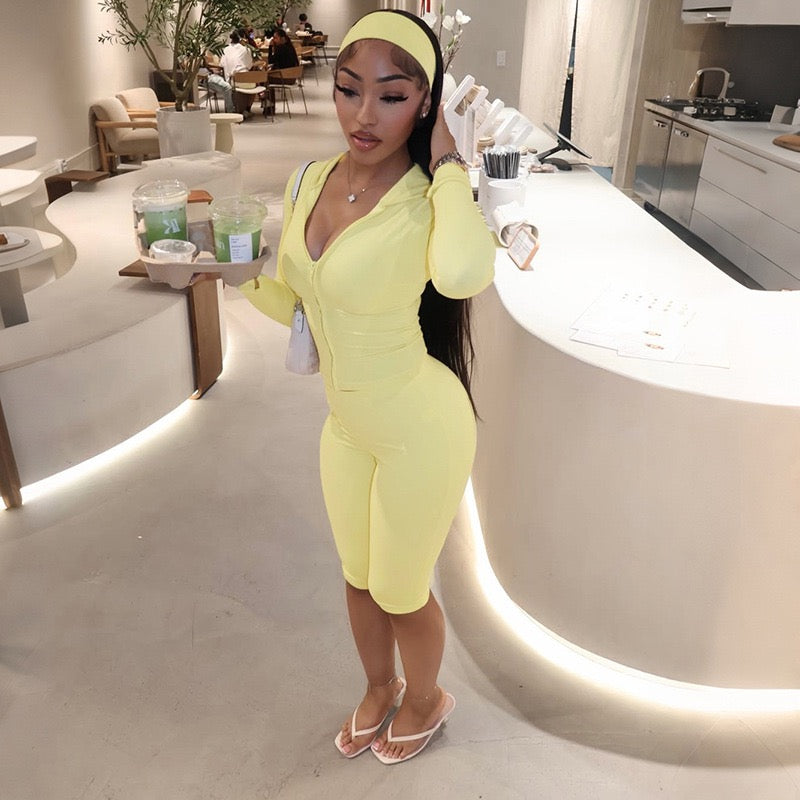 Limoncello Zip Hoodie & Biker Set Yellow