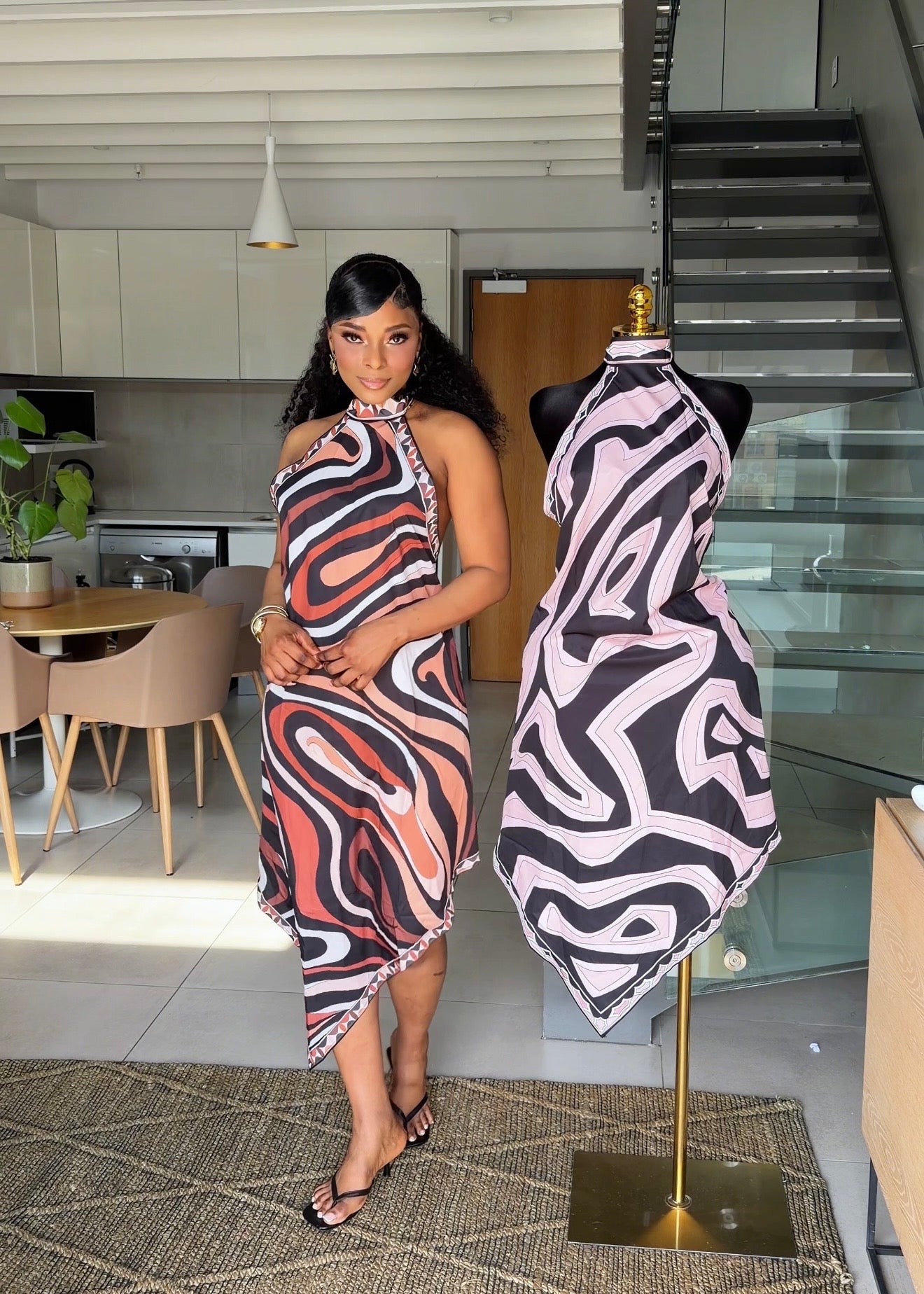 Naomi Abstract Print Halter Dress