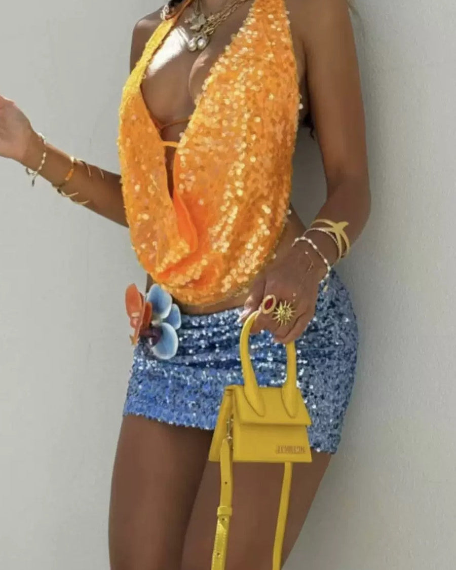 Ciara Orange Sequin Top