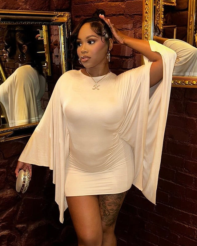 Happiness Ruched Batwing Sleeve Mini Dress