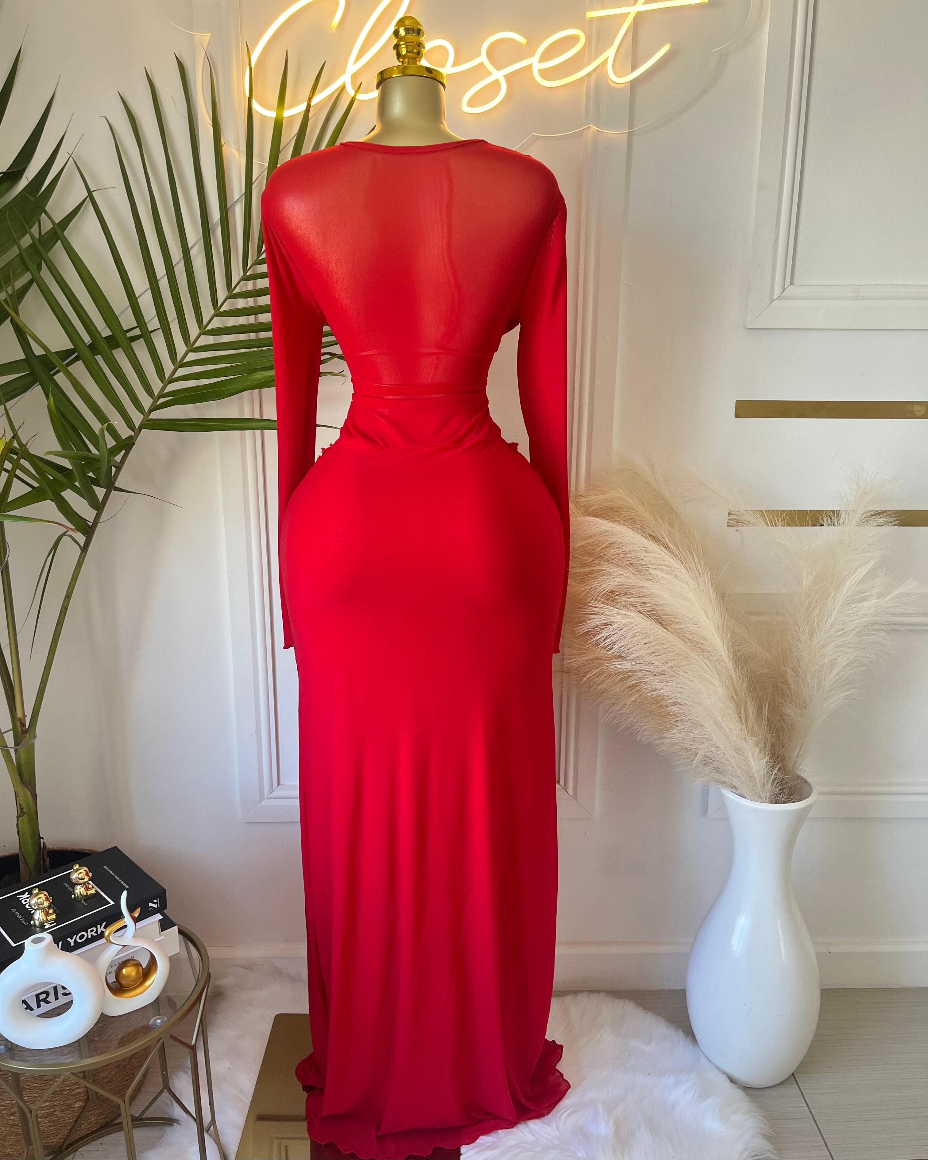 Qamila Ruched Maxi Dress (Stretch Mesh)