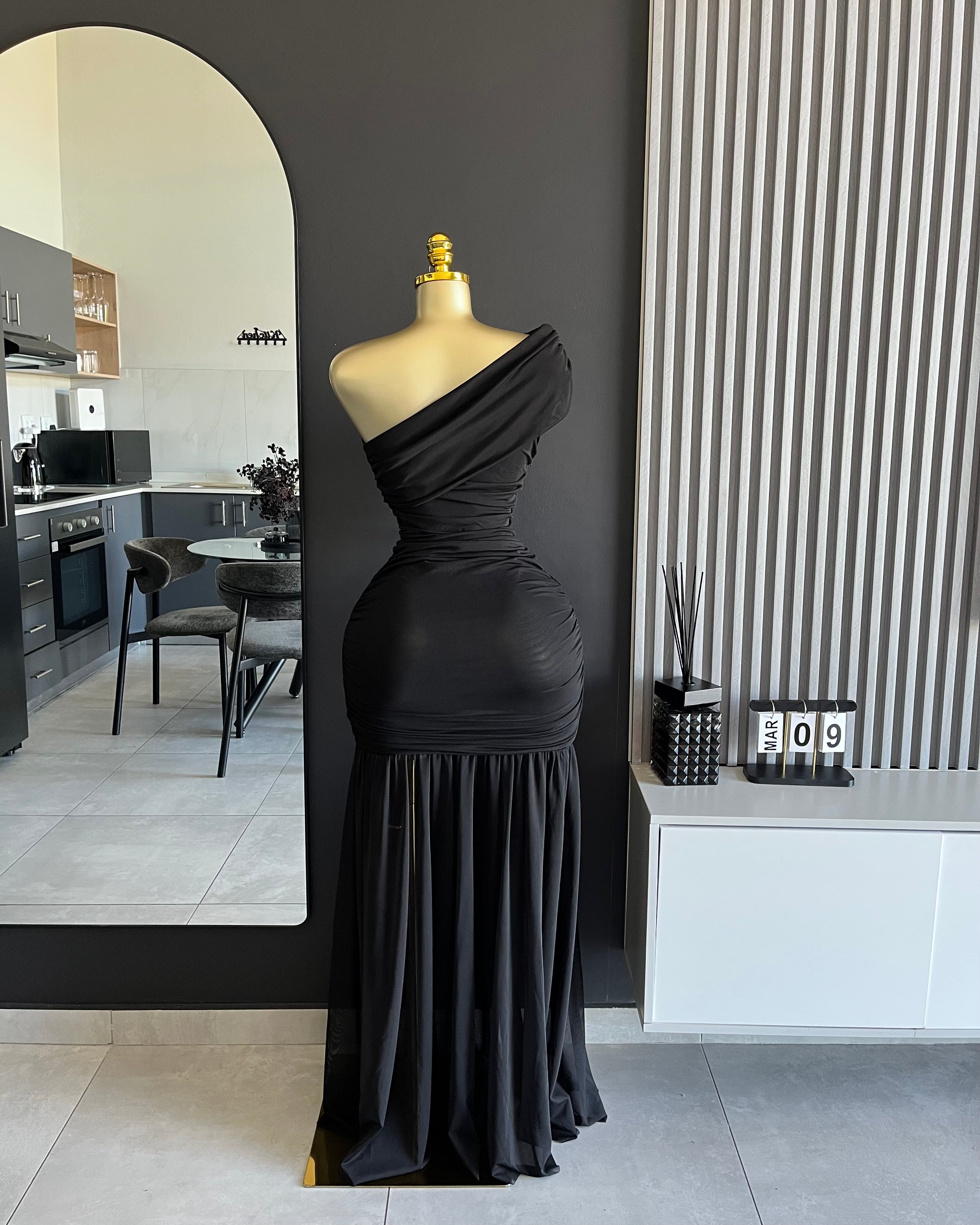 Kendall One-Shoulder Ruched Maxi Dress Black