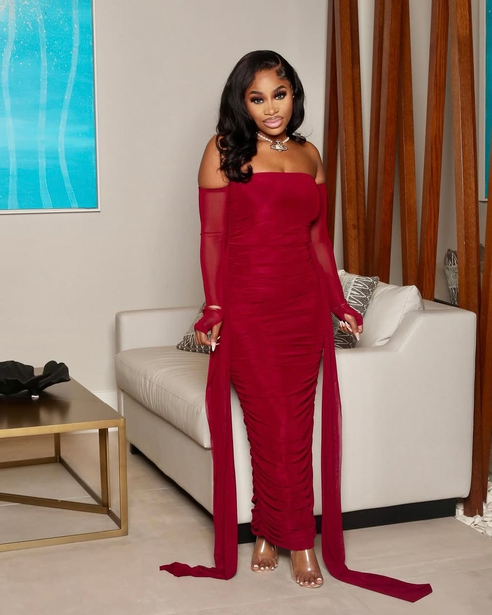 Rhia Off-Shoulder Ruched Maxi Dress