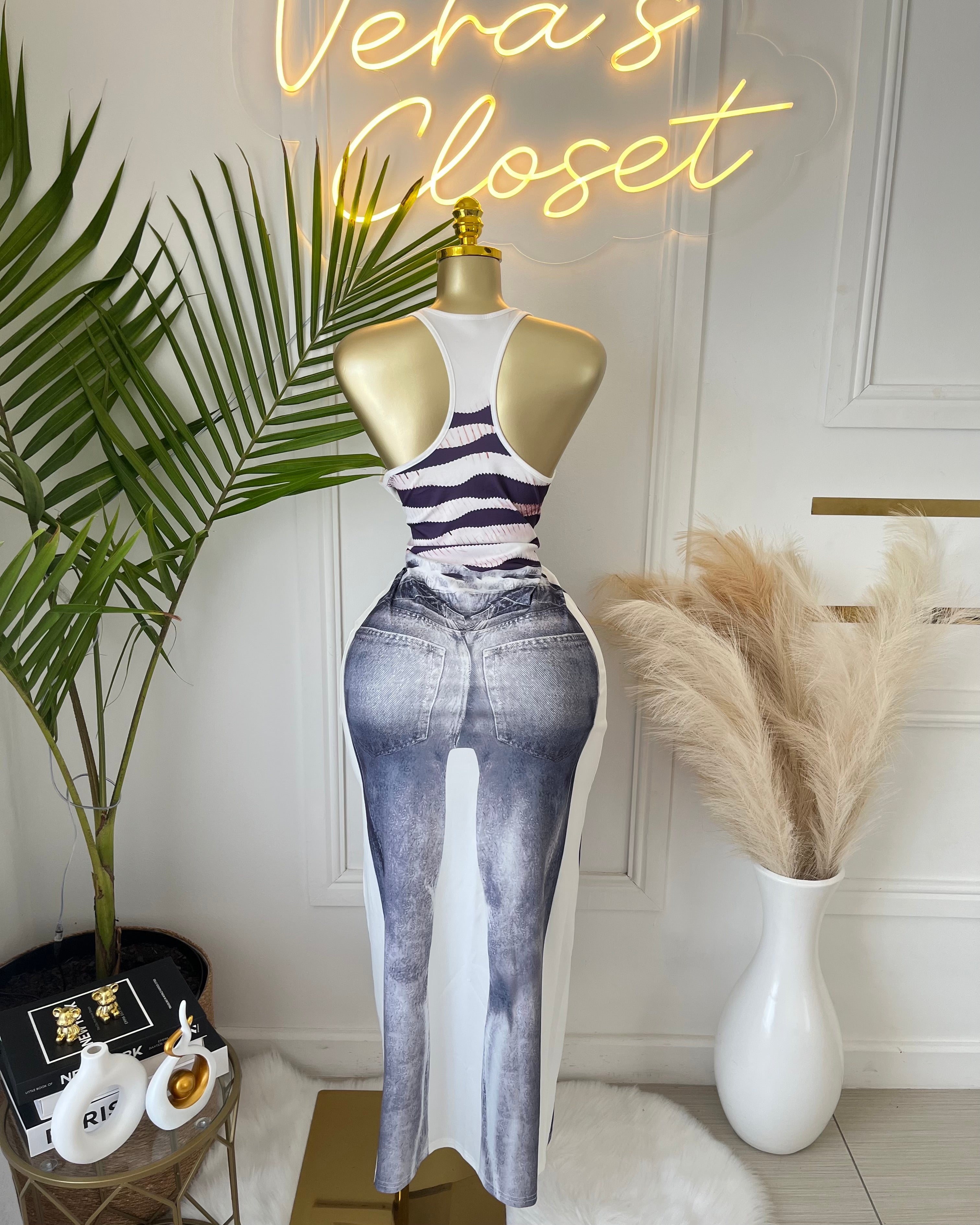 Ataina Denim Print Midi Dress