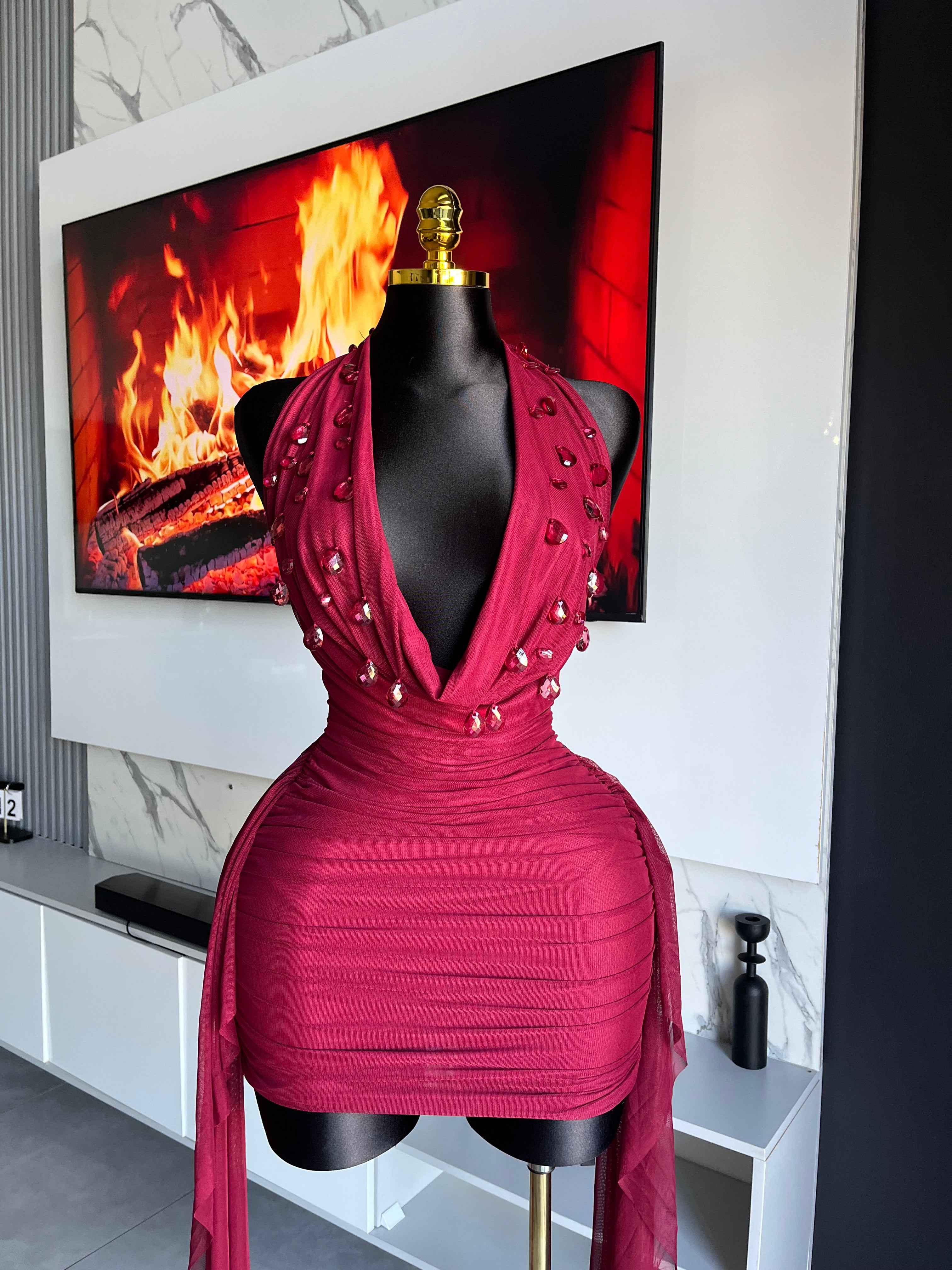 Sienna Embellished Drape Mini Dress