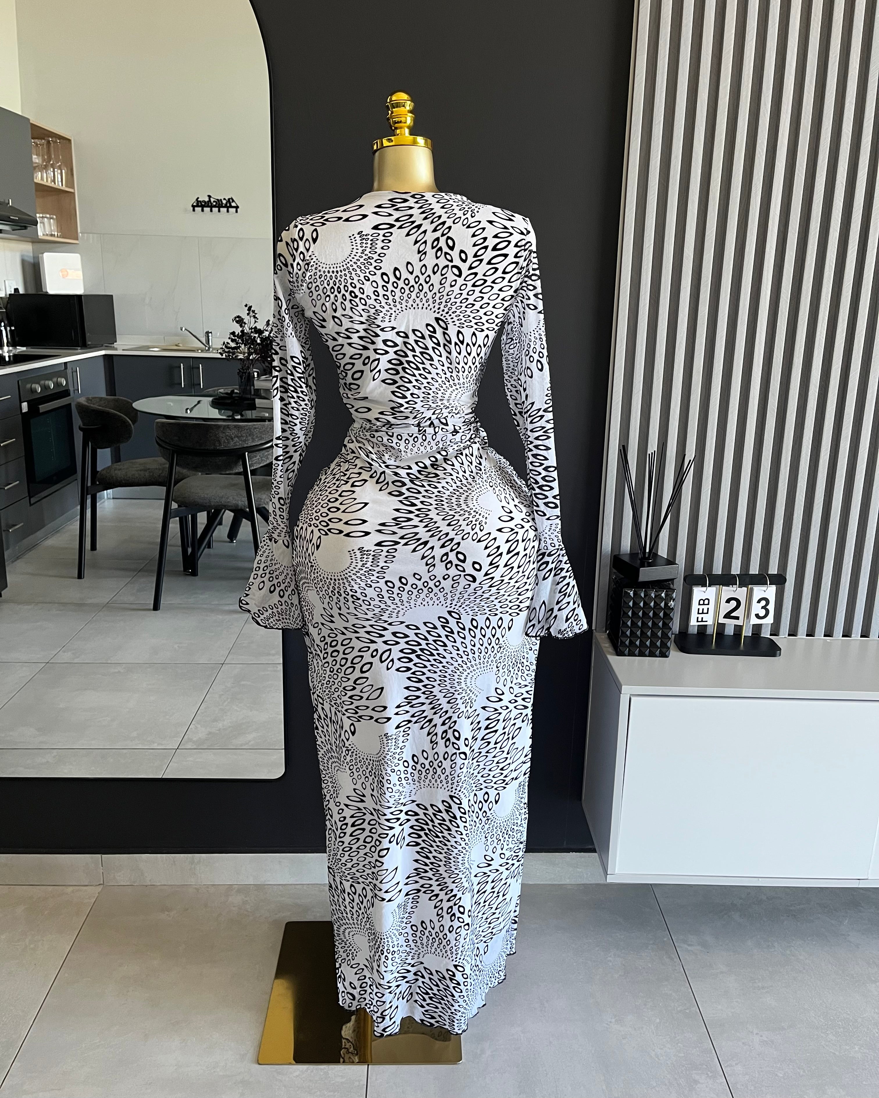 Zelara Mesh Print Cut-Out Maxi Dress