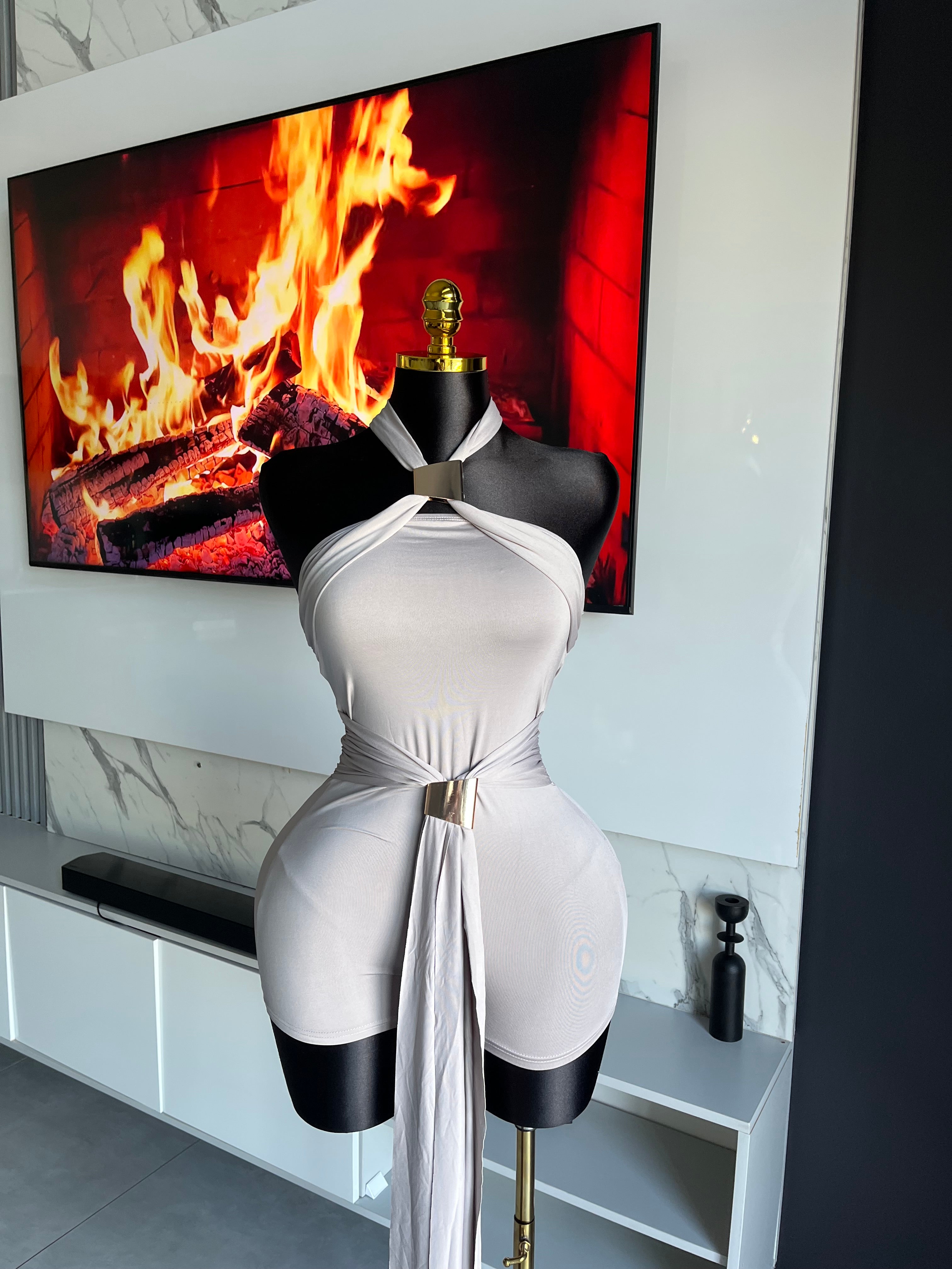 Oralee Halter Drape Romper Grey