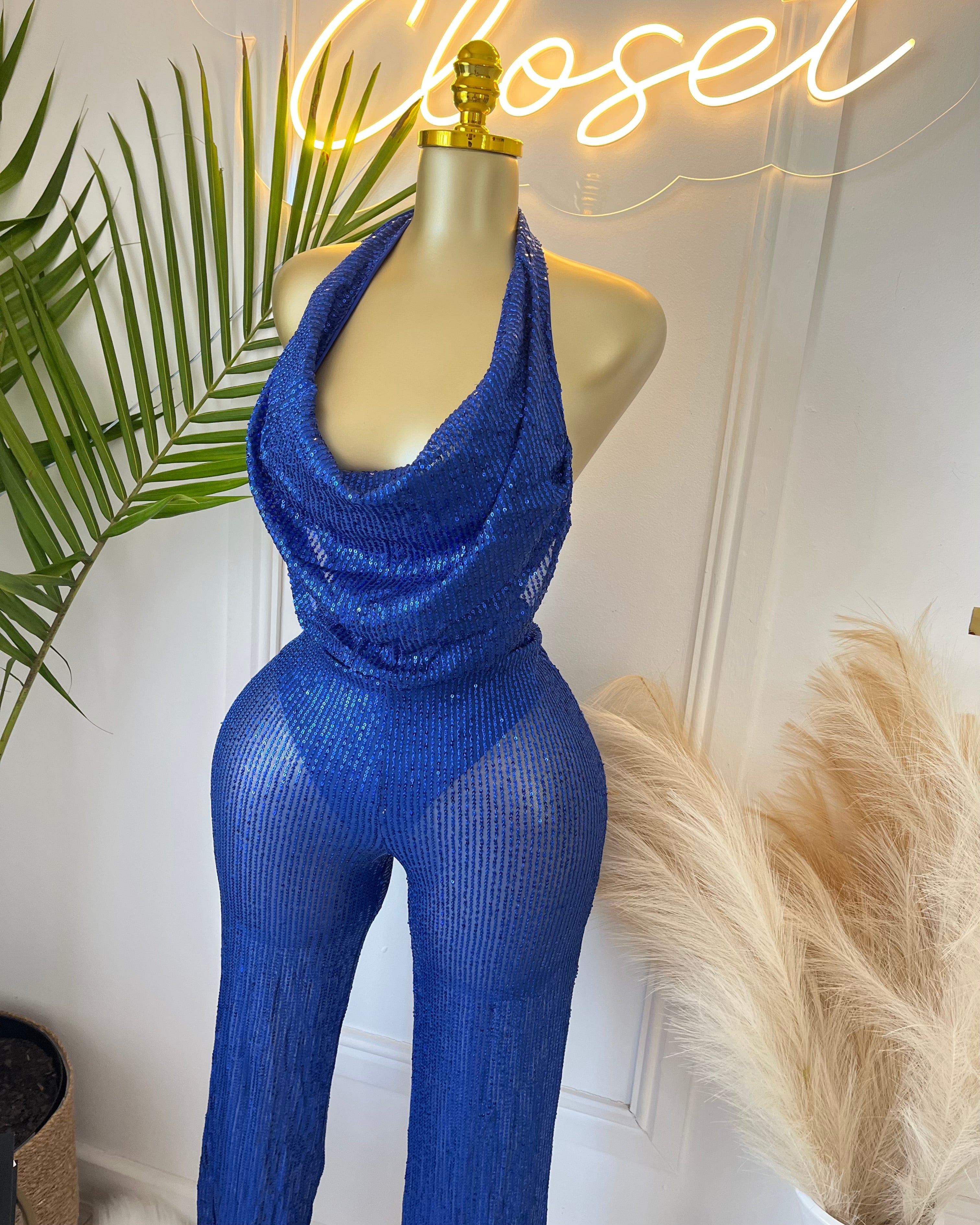 Keri Sequin Halter Jumpsuit