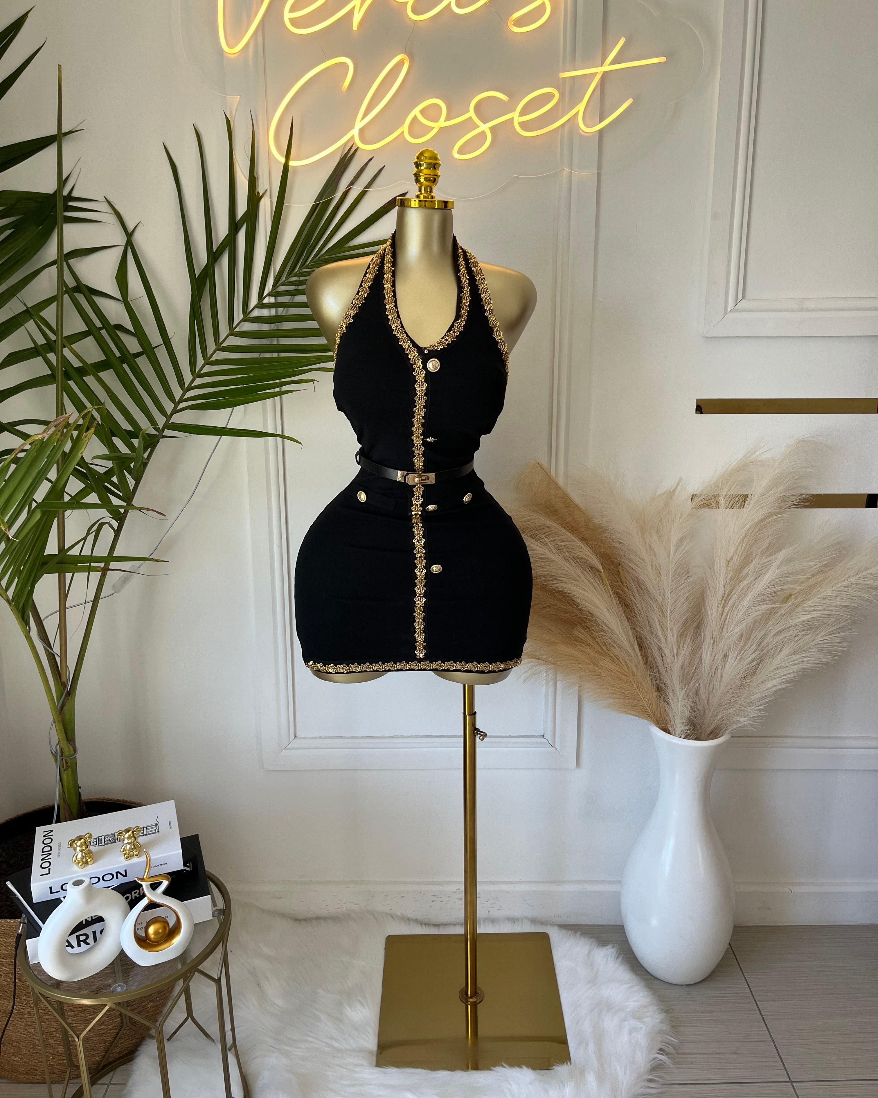 Kathe Gold-Trim Mini Dress