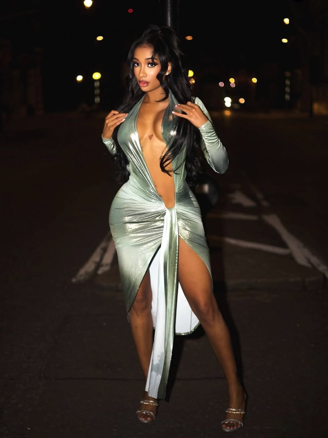 Solenne Satin Wrap Plunge Dress