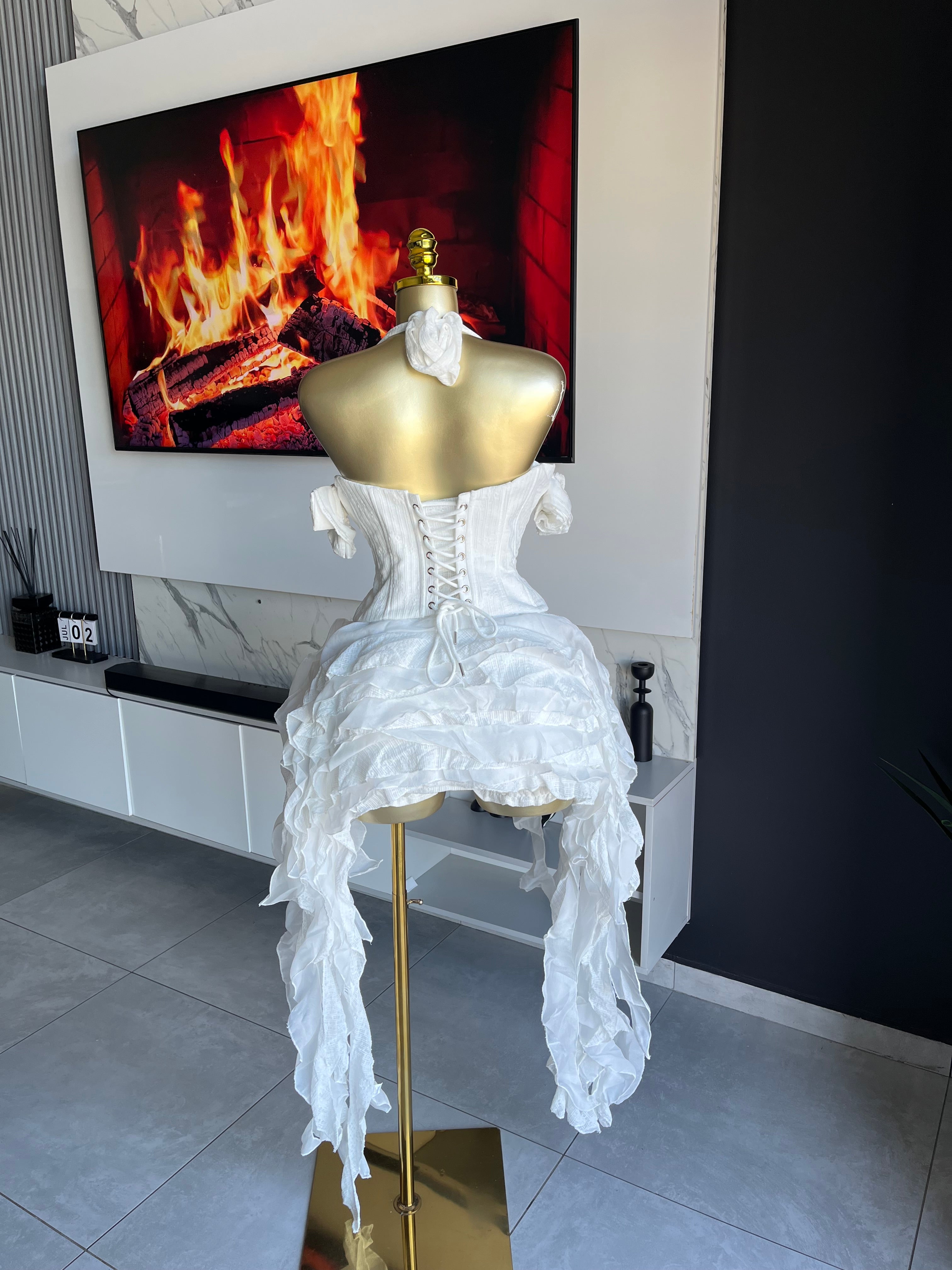 Velora Corset Ruffle Dress White