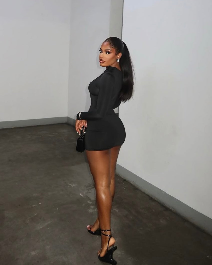 Erina Lace-Up Plunge Mini Dress