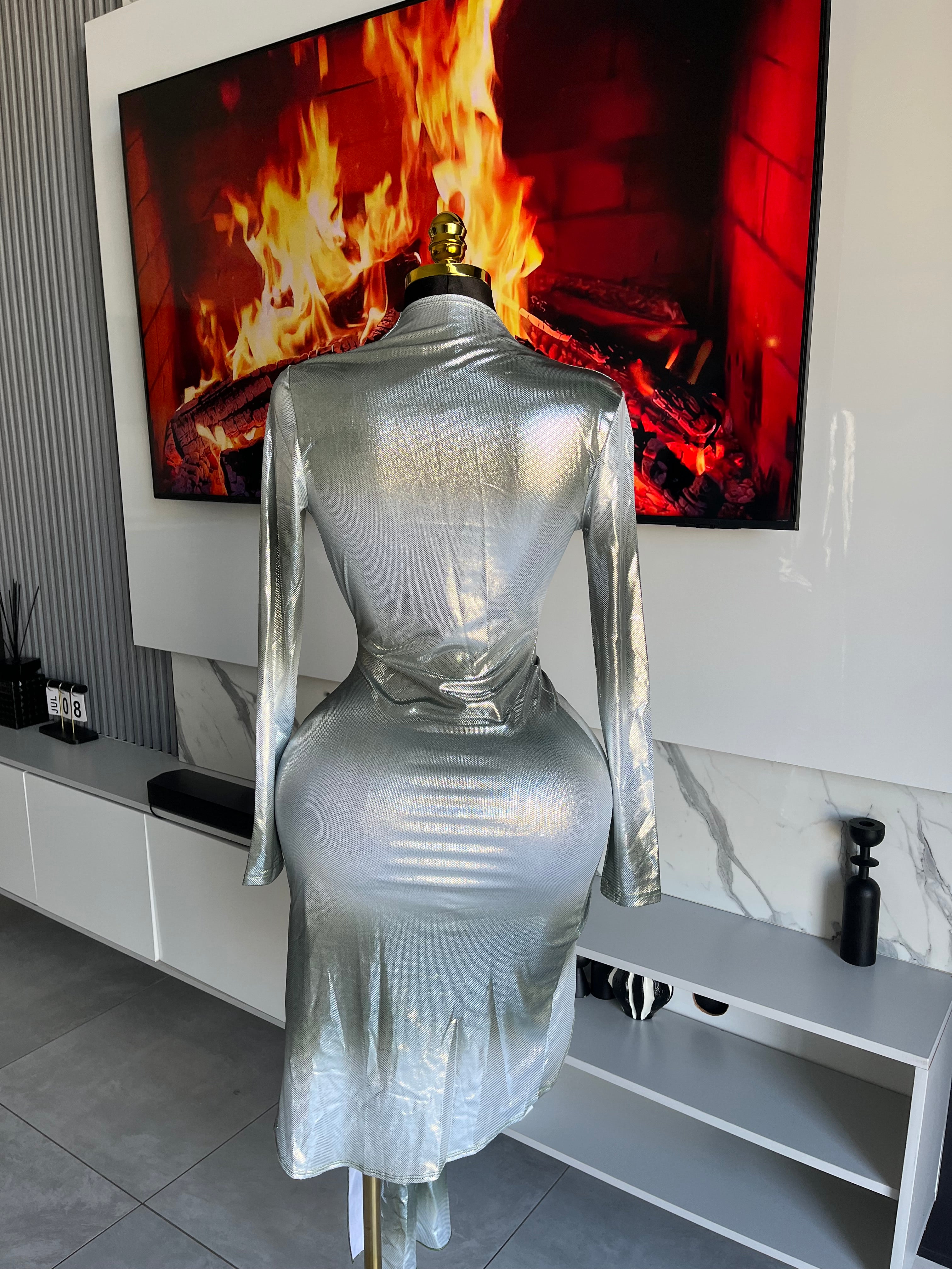Solenne Satin Wrap Plunge Dress