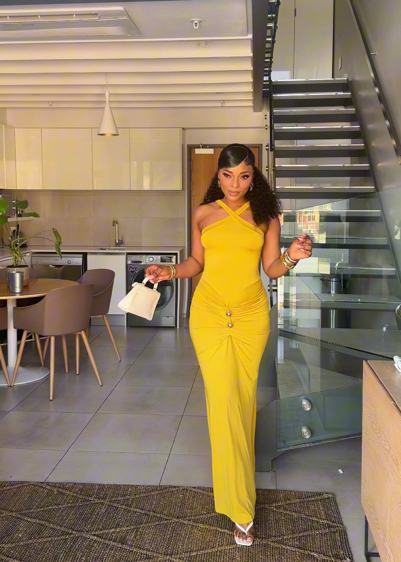 Zariah Olive Ruched Maxi Dress