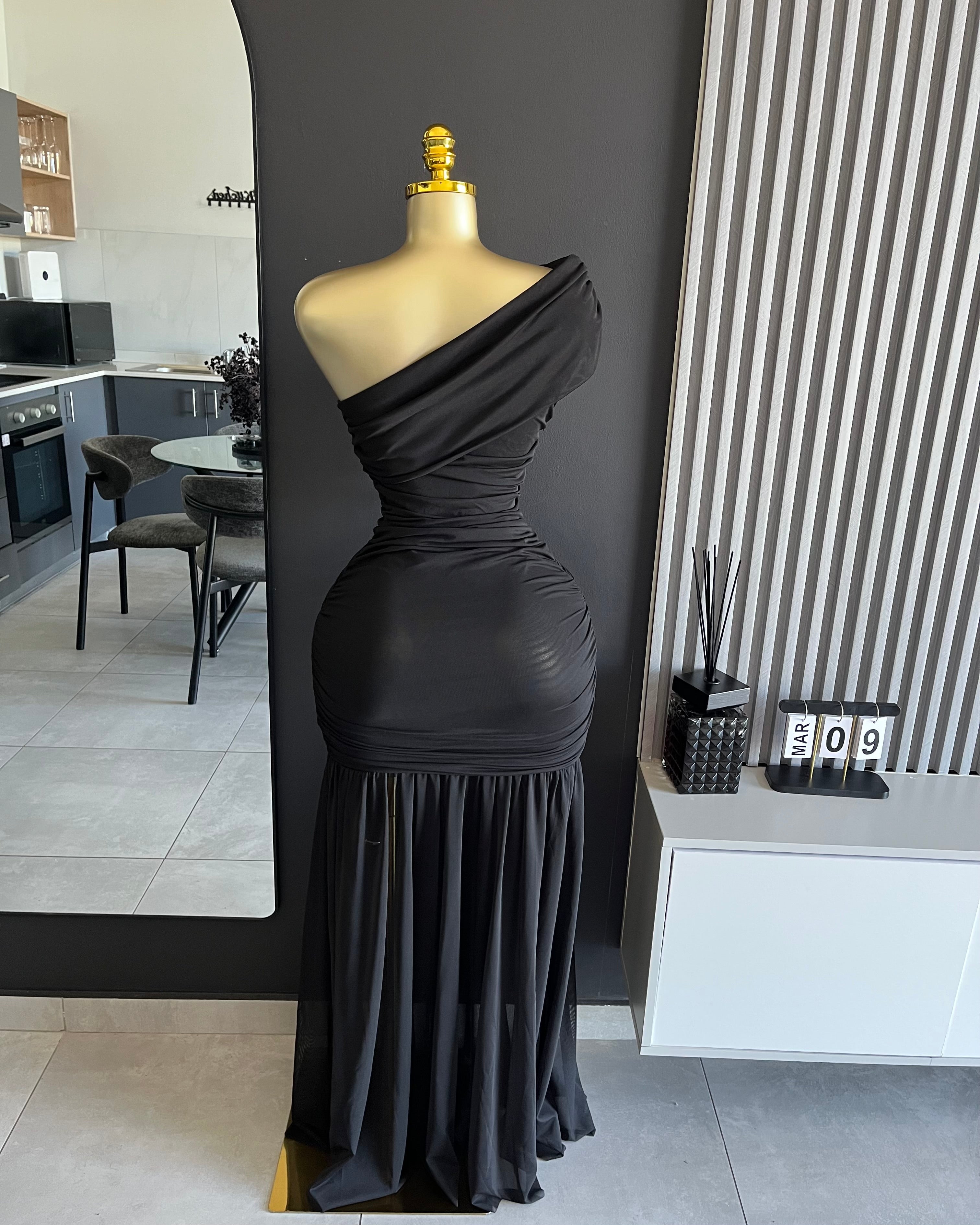 Kendall One-Shoulder Ruched Maxi Dress Black