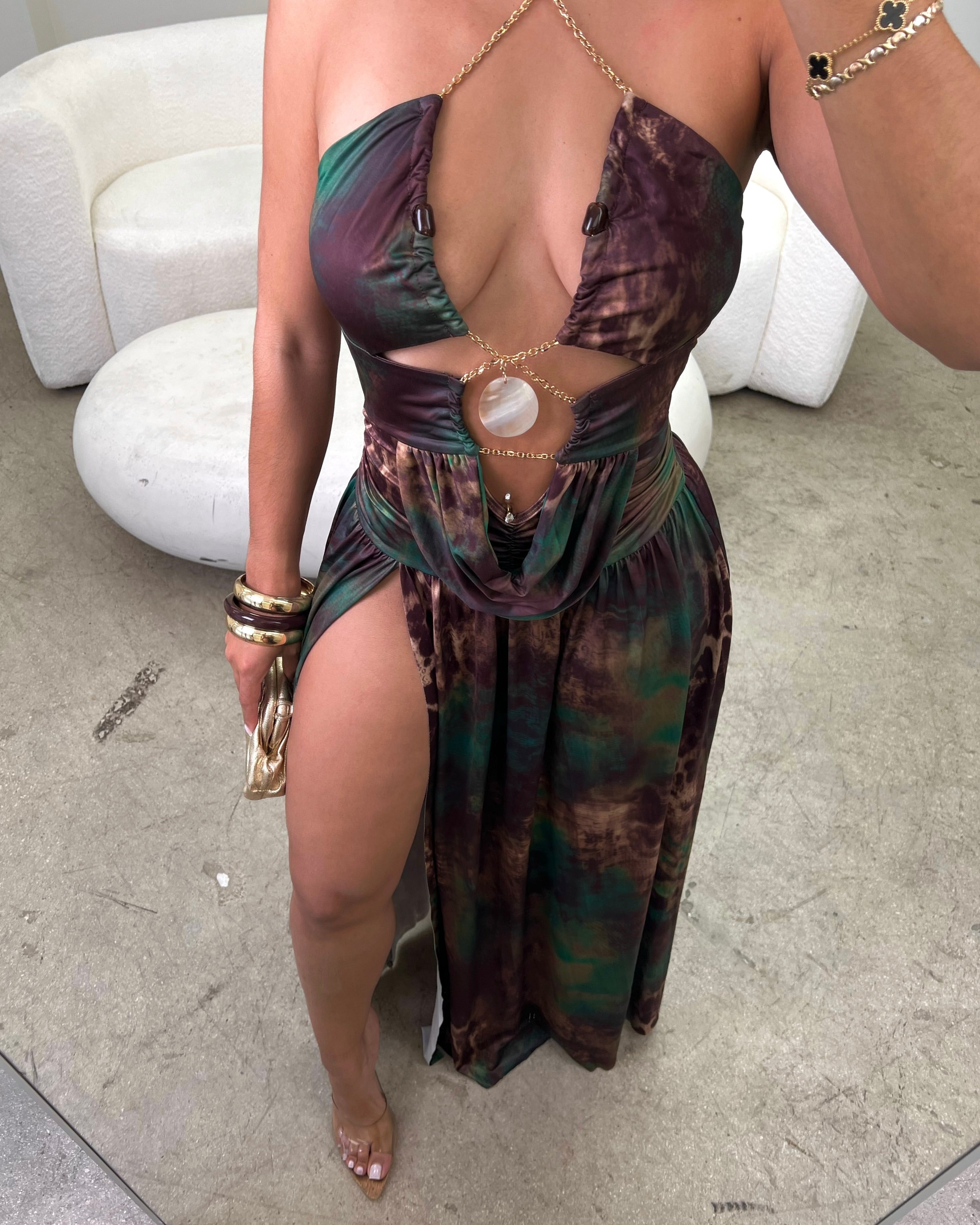 Safiya Chain Halter Slit Maxi Dress
