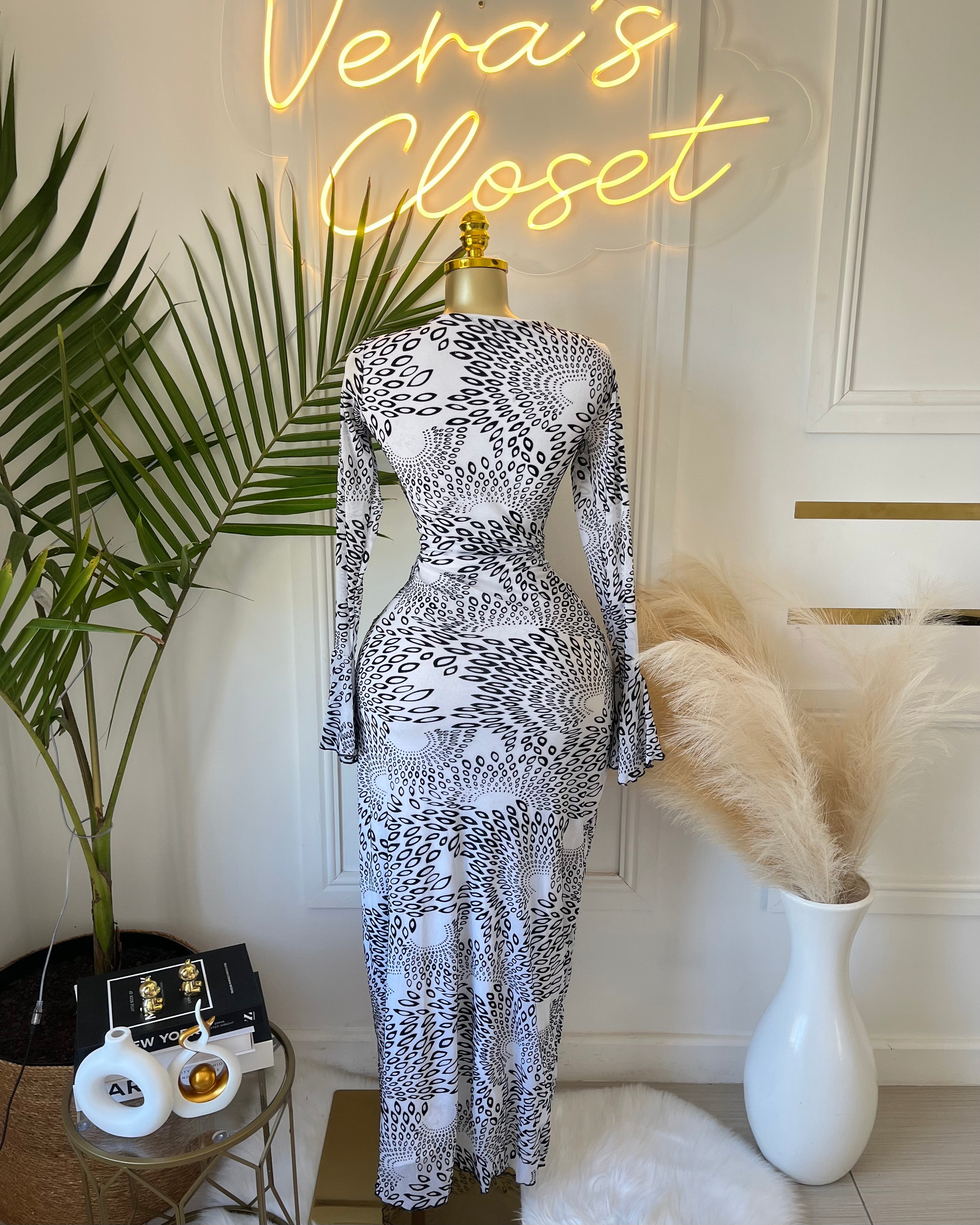 Zelara Mesh Print Cut-Out Maxi Dress