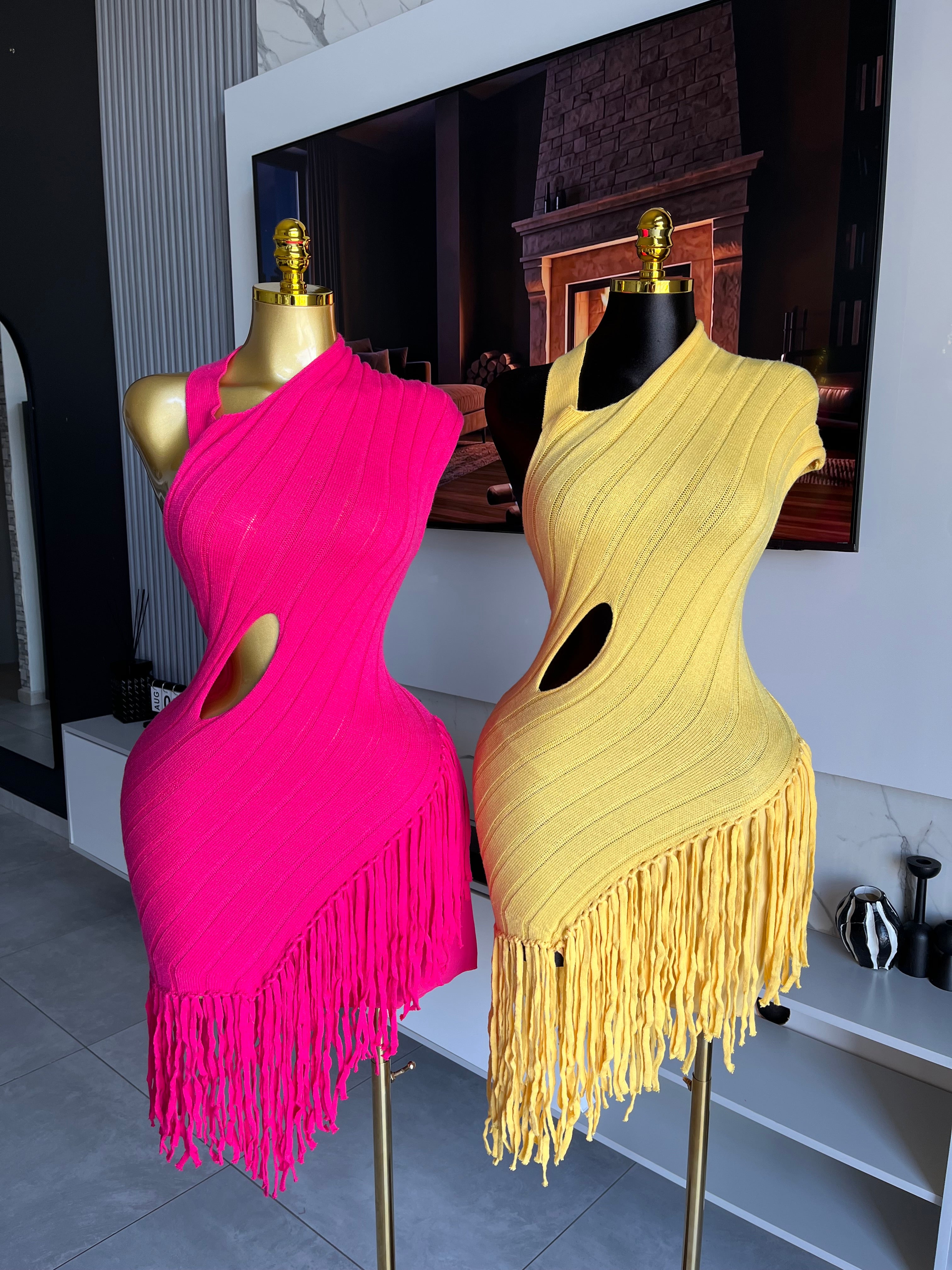 Lea Fringe Cut-Out Knit Mini Dress