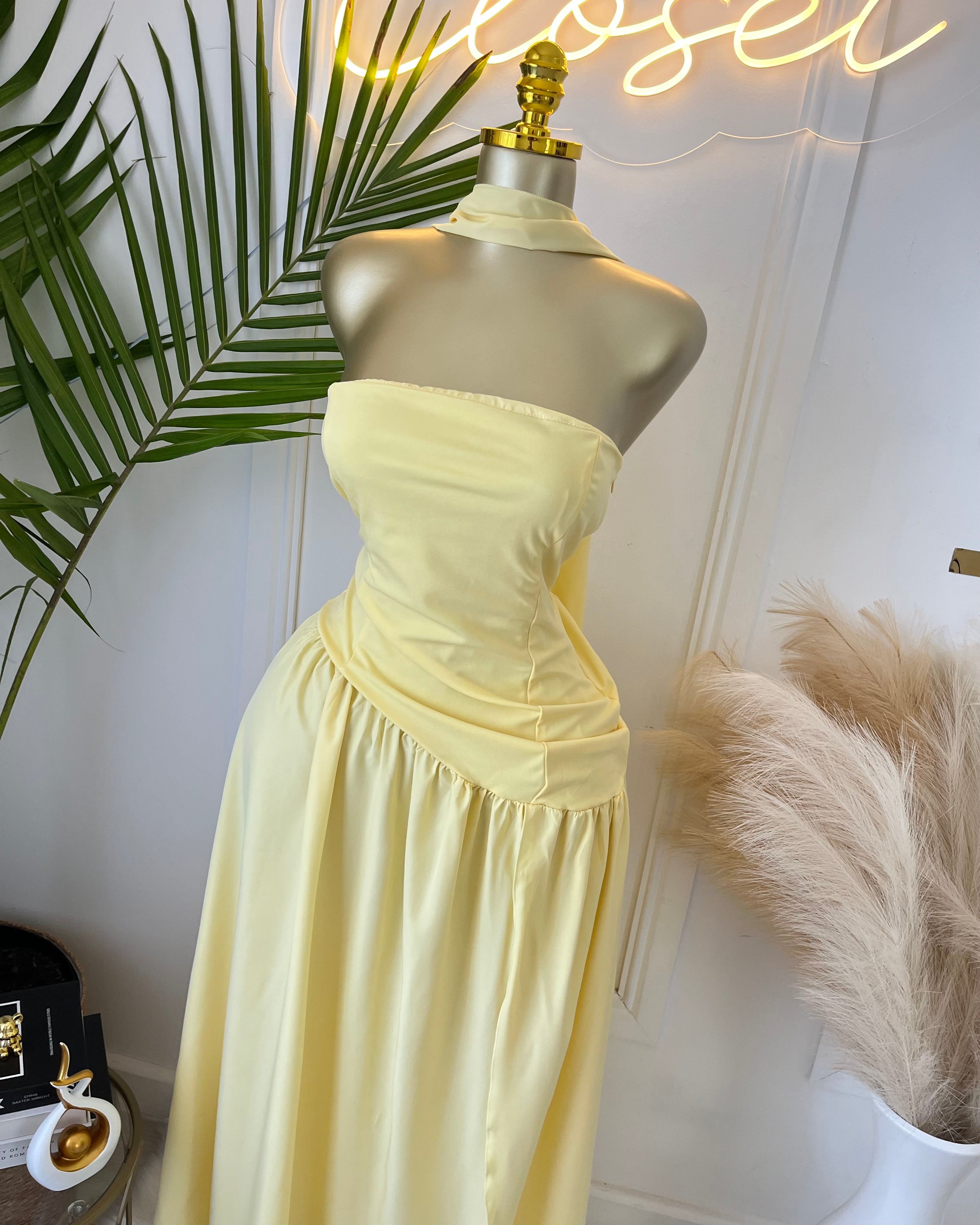 Amara Draped Elegance Gown yellow