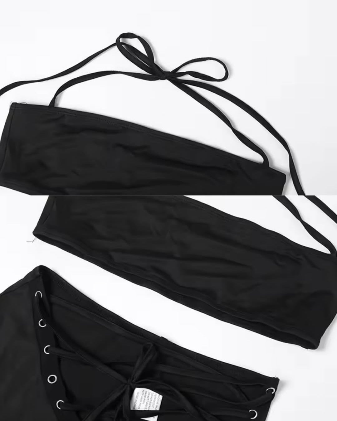 Reah Lace-Up Cutout Two-Piece Set Black